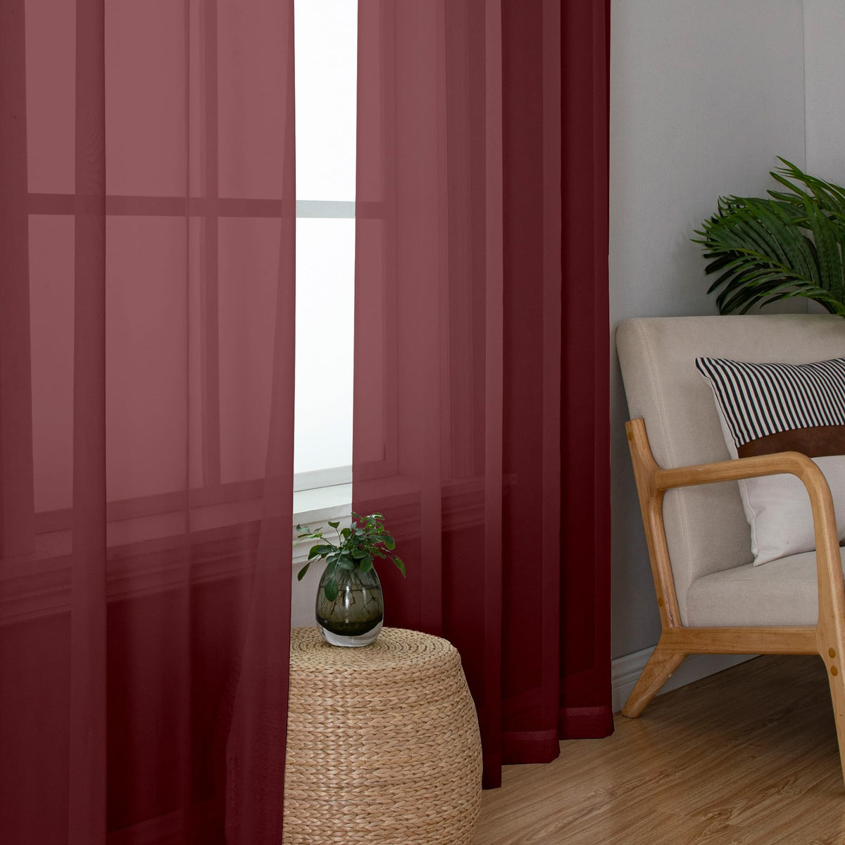 Burgundy Sheer Curtains 78 Inches Long 2 Panels Set for Living Room (2 Count)