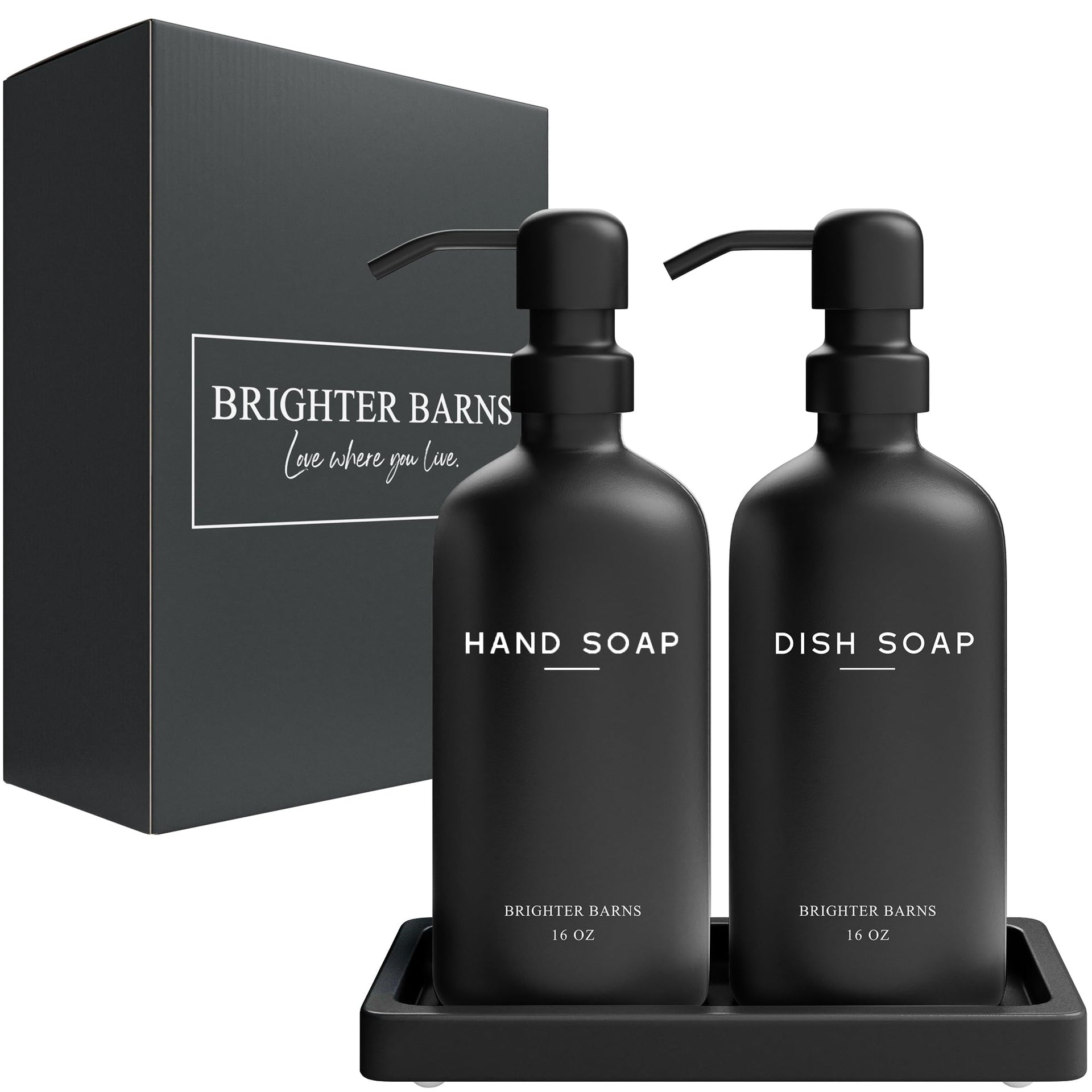 Black Glass Hand and Dish Soap Dispenser Set by Brighter Barns (2 Count)