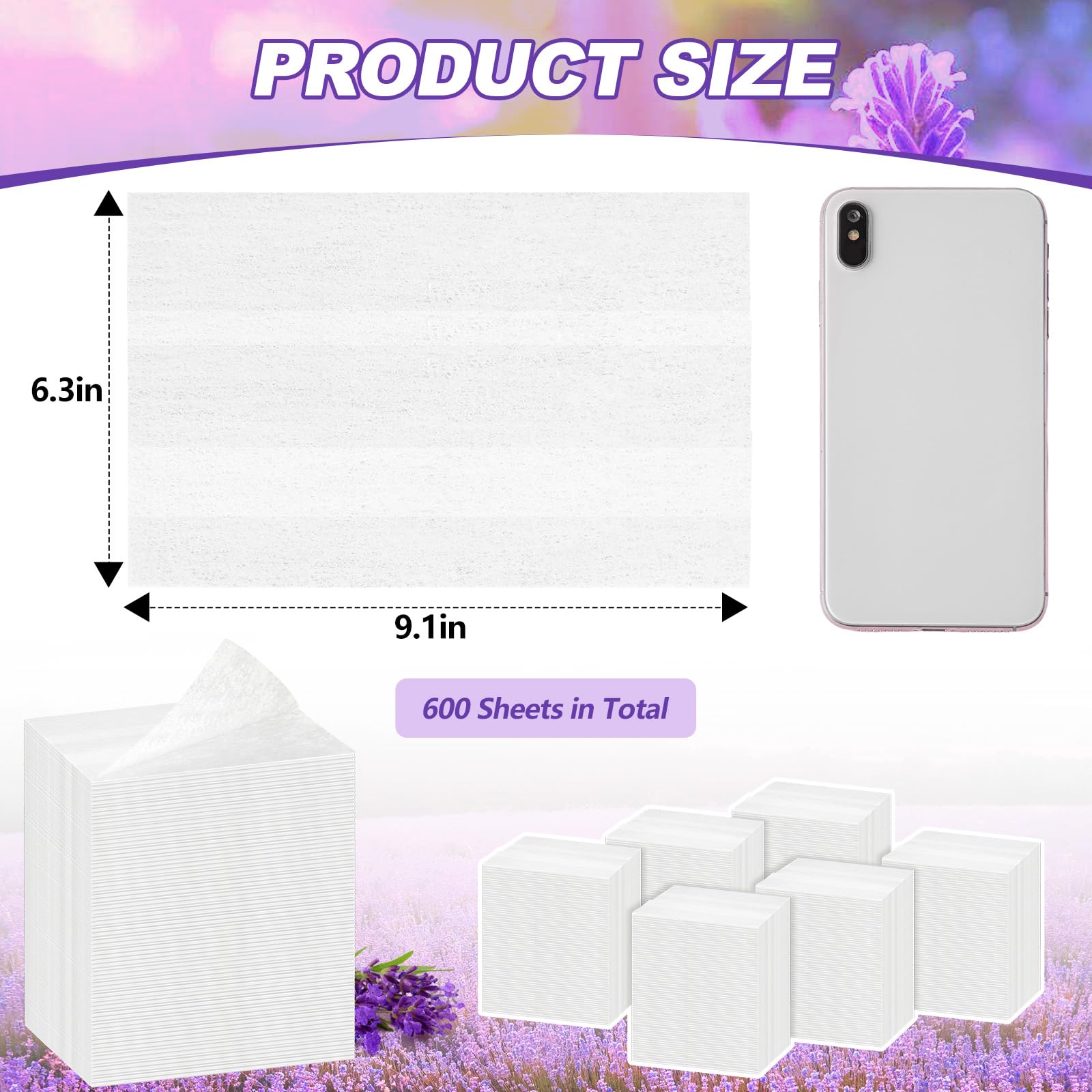 600 Count Dryer Sheets Bulk Fabric Softener Lavender Scent Dryer Sheets Naturally Softens and Removes Static Cling