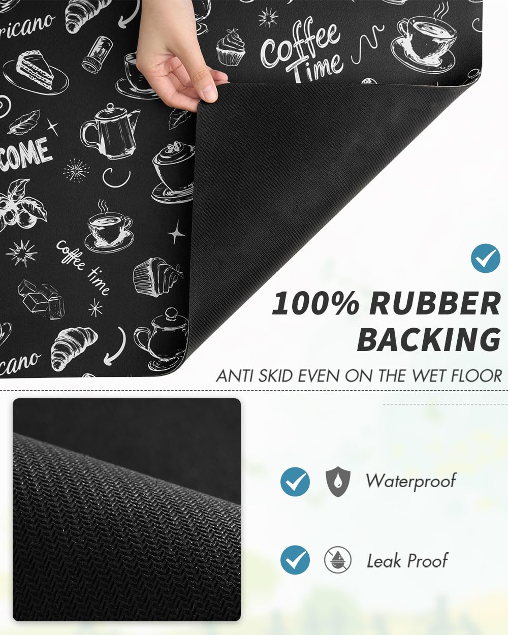 Coffee Mat Hide Stain Rubber Backed Absorbent Dish Drying Mat for Kitchen Counter