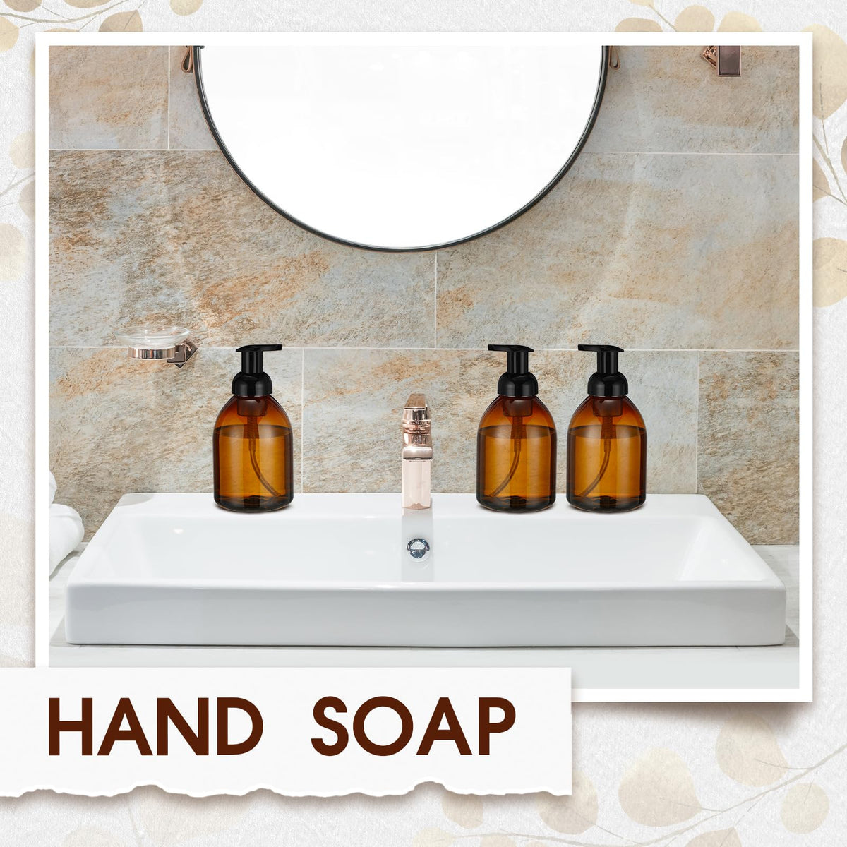 16 Pcs 17 oz Amber Foaming Soap Dispenser Refillable Foam Pump Bottle Liquid Plastic Container for Kitchen Bathroom Commercial Concentrated or Regular Shampoo Body Wash Dish Liquid Soap (16 Count)