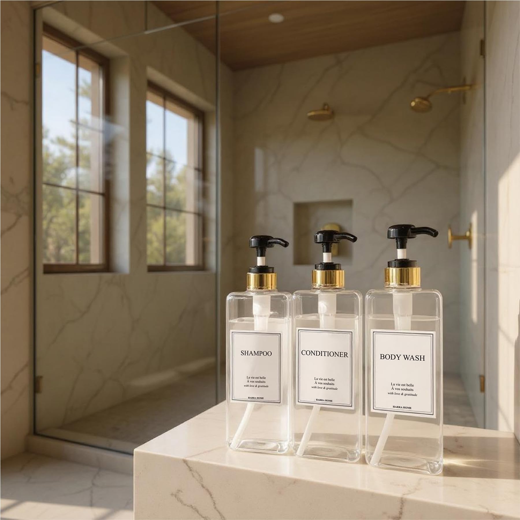 Modern Gold Design Shampoo and Conditioner Dispenser (3 Count)