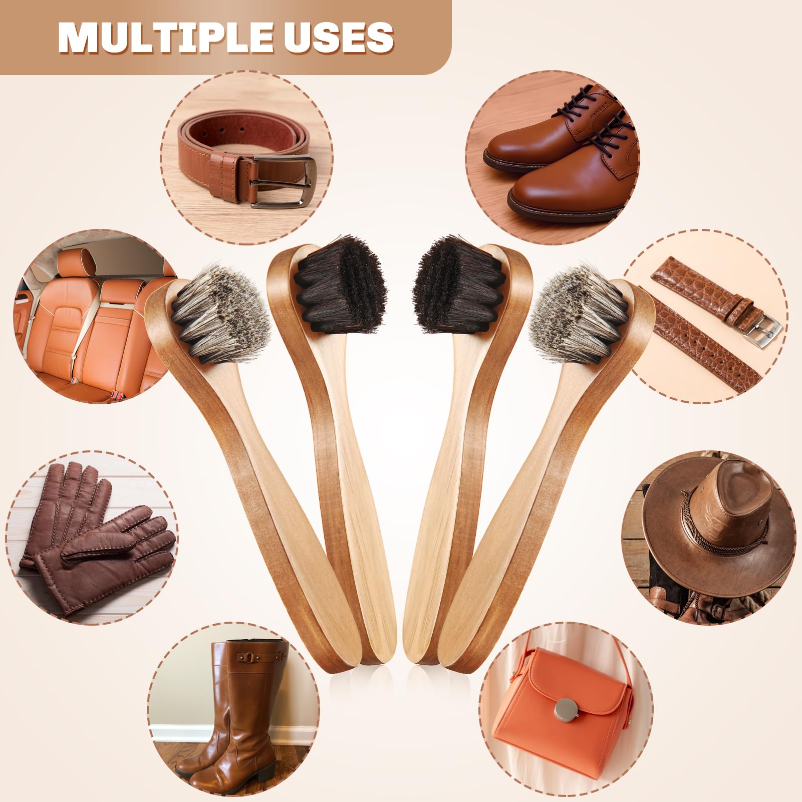 4 Pcs Horsehair Shine Shoes Brush Kit Polish Dauber Applicators Cleaning Leather Shoes Boots Care Brushes Suede Cleaner Brush with Microfiber Shoe Cloth