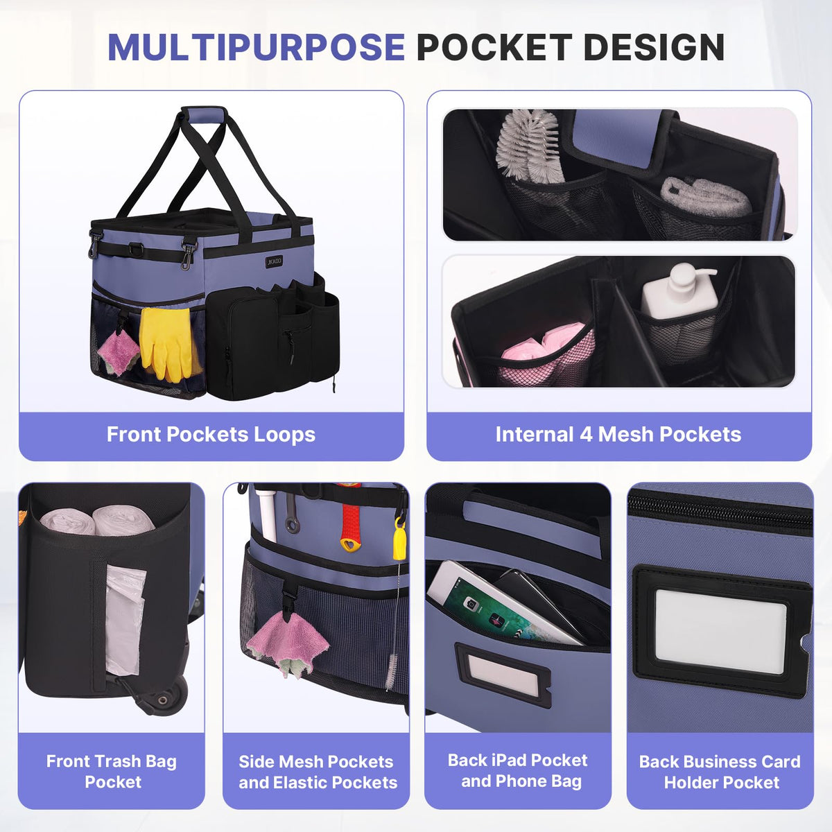 Large Rolling Cleaning Caddy Bag with Detachable Trolley