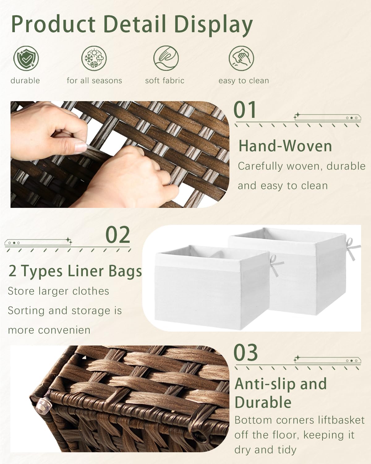 Storage Basket with Lid Wicker Baskets for Storage