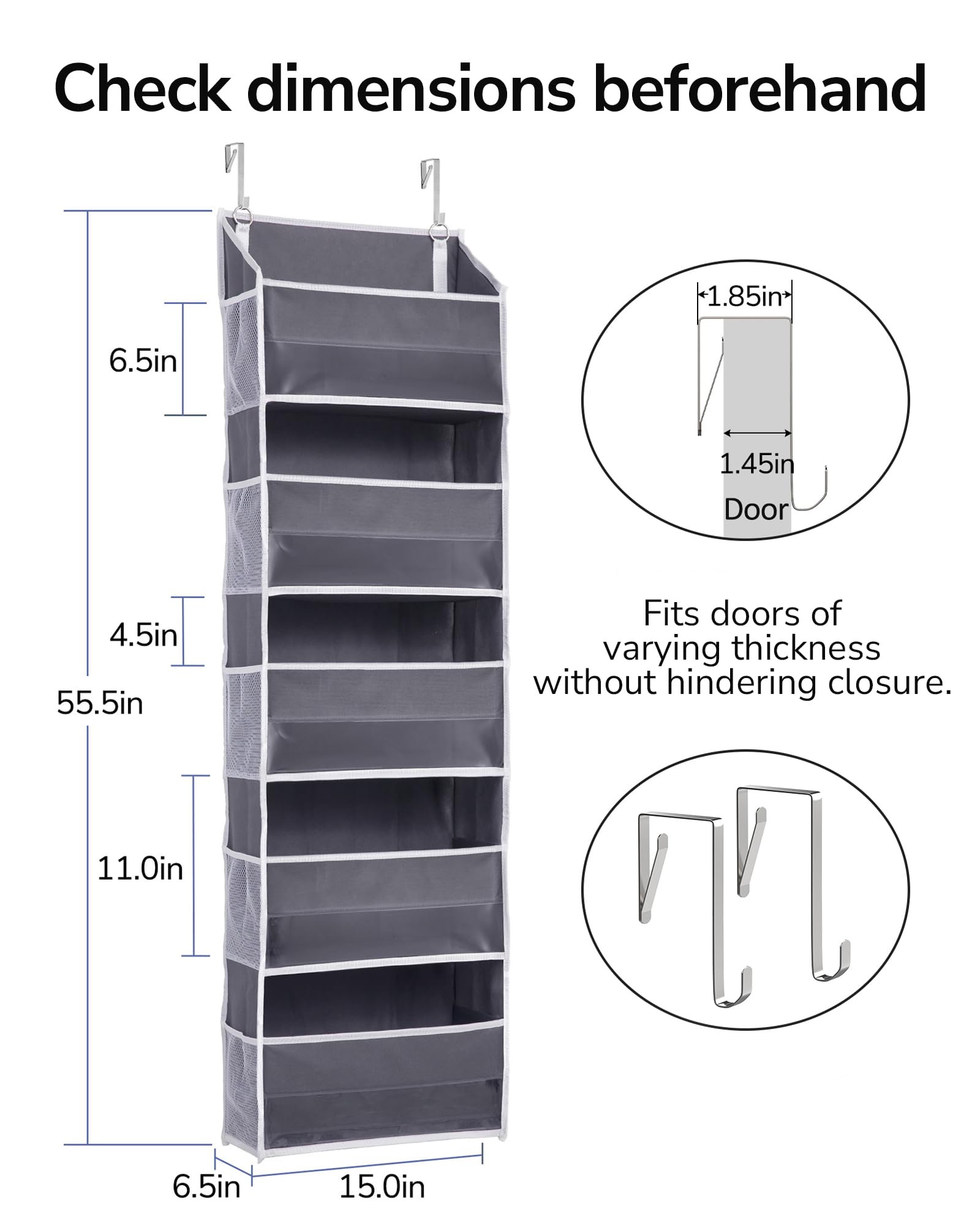 2 Pack 5 tier Over the Door Organizer Dark Gray (2 Count)
