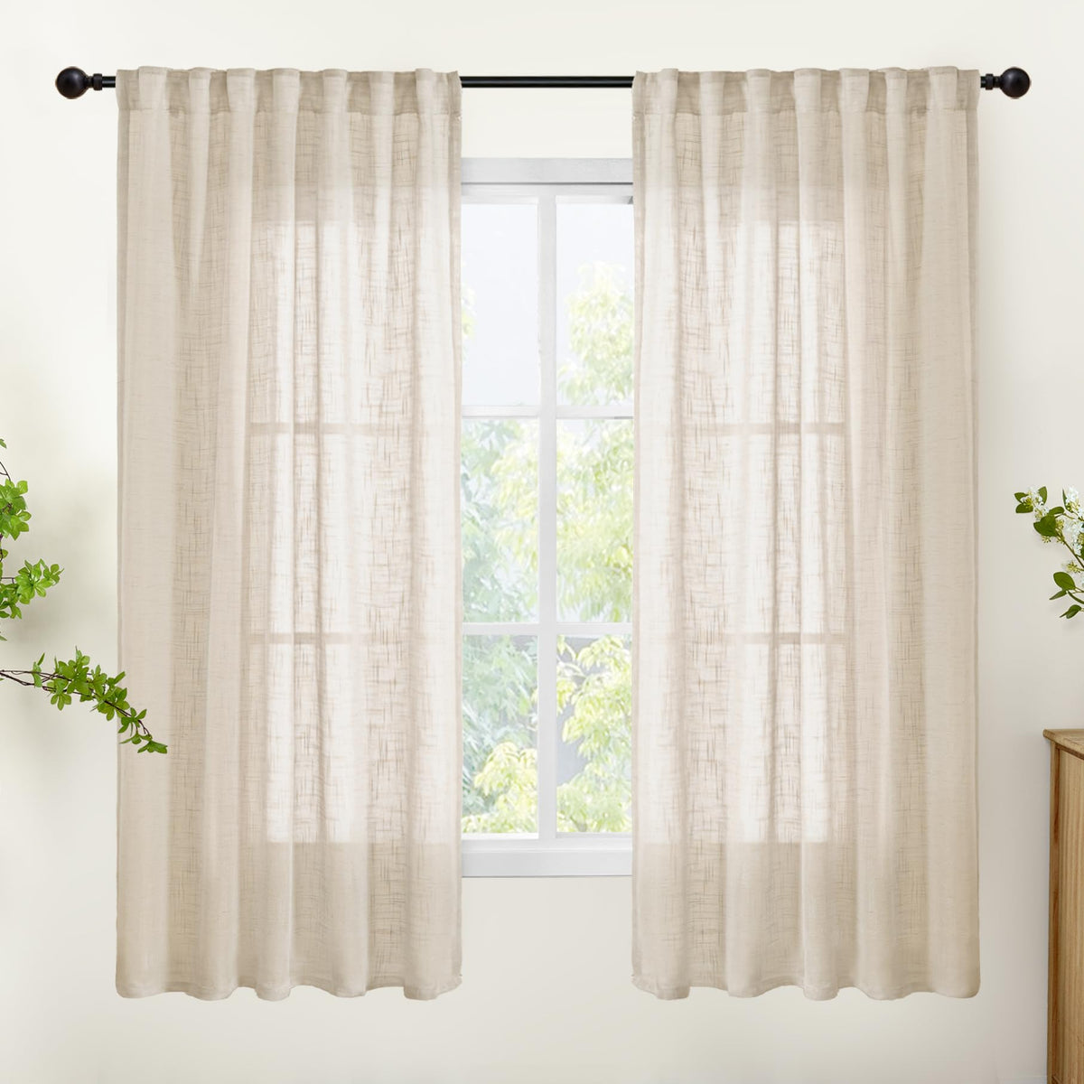 Oatmeal Linen Semi Sheer Curtains 42 X 63 Inch Length 2 Panels (2 Count)