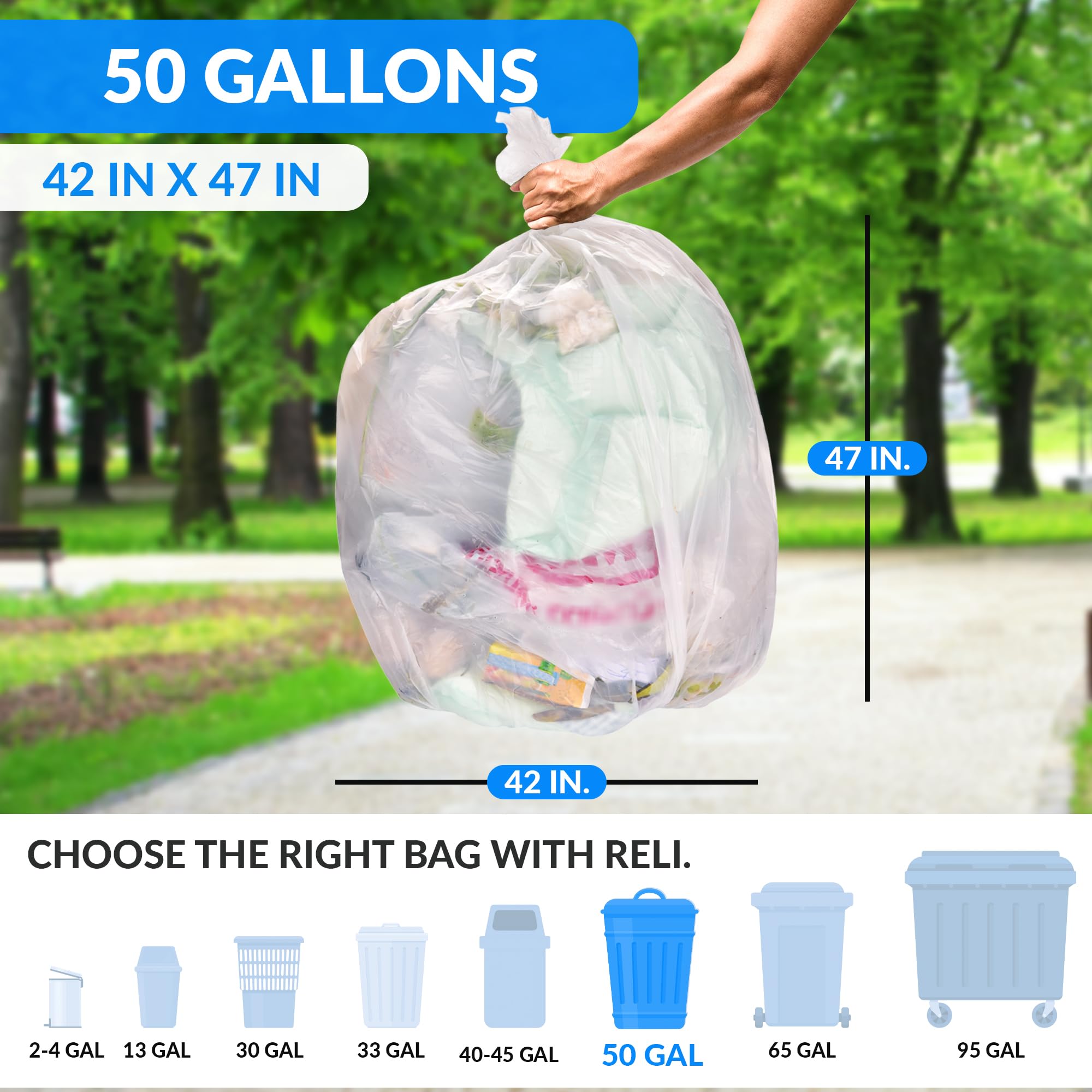 50 Gallon Trash Bags Heavy Duty (200 Count)