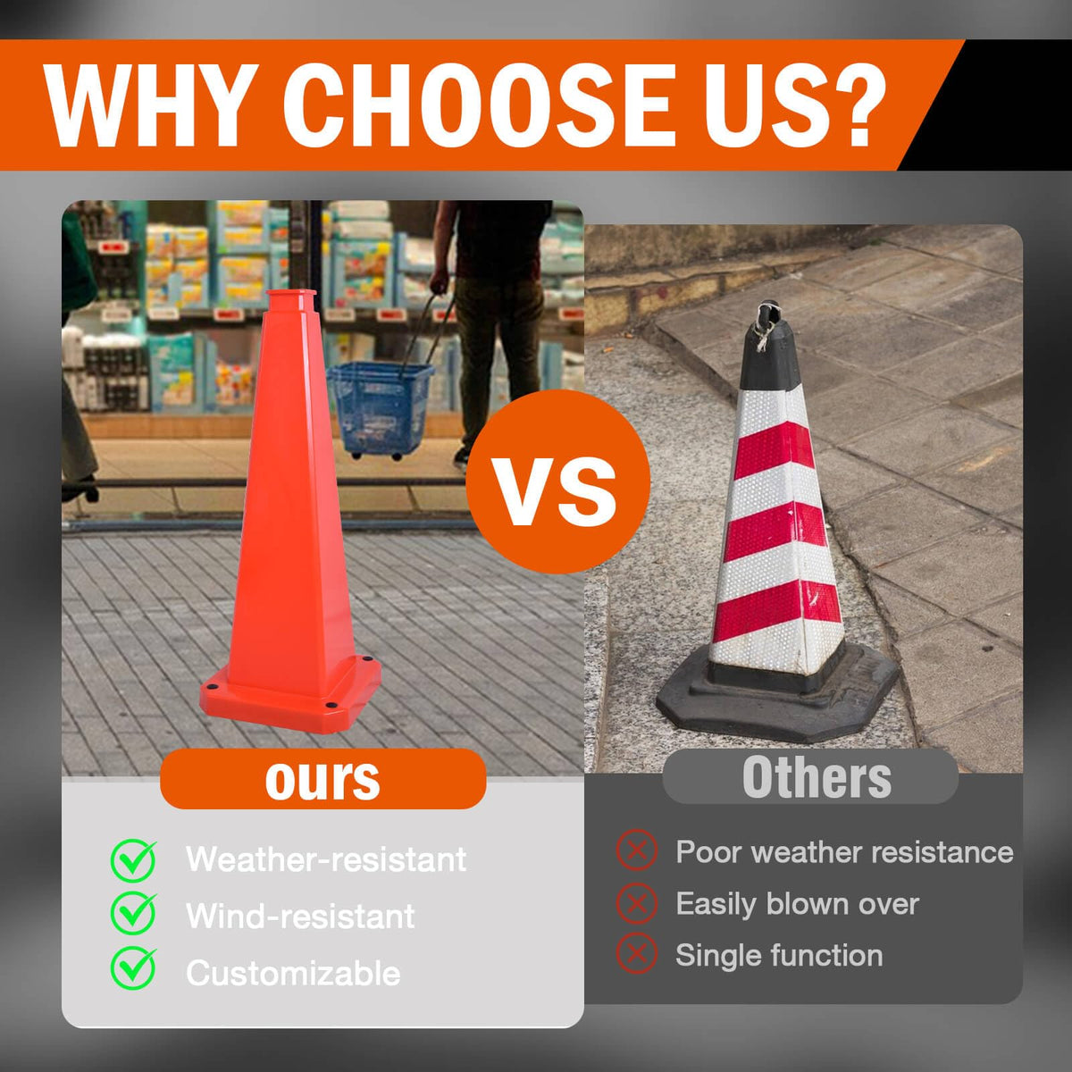 6 Pack 28 Inch Solid Orange Traffic Cone