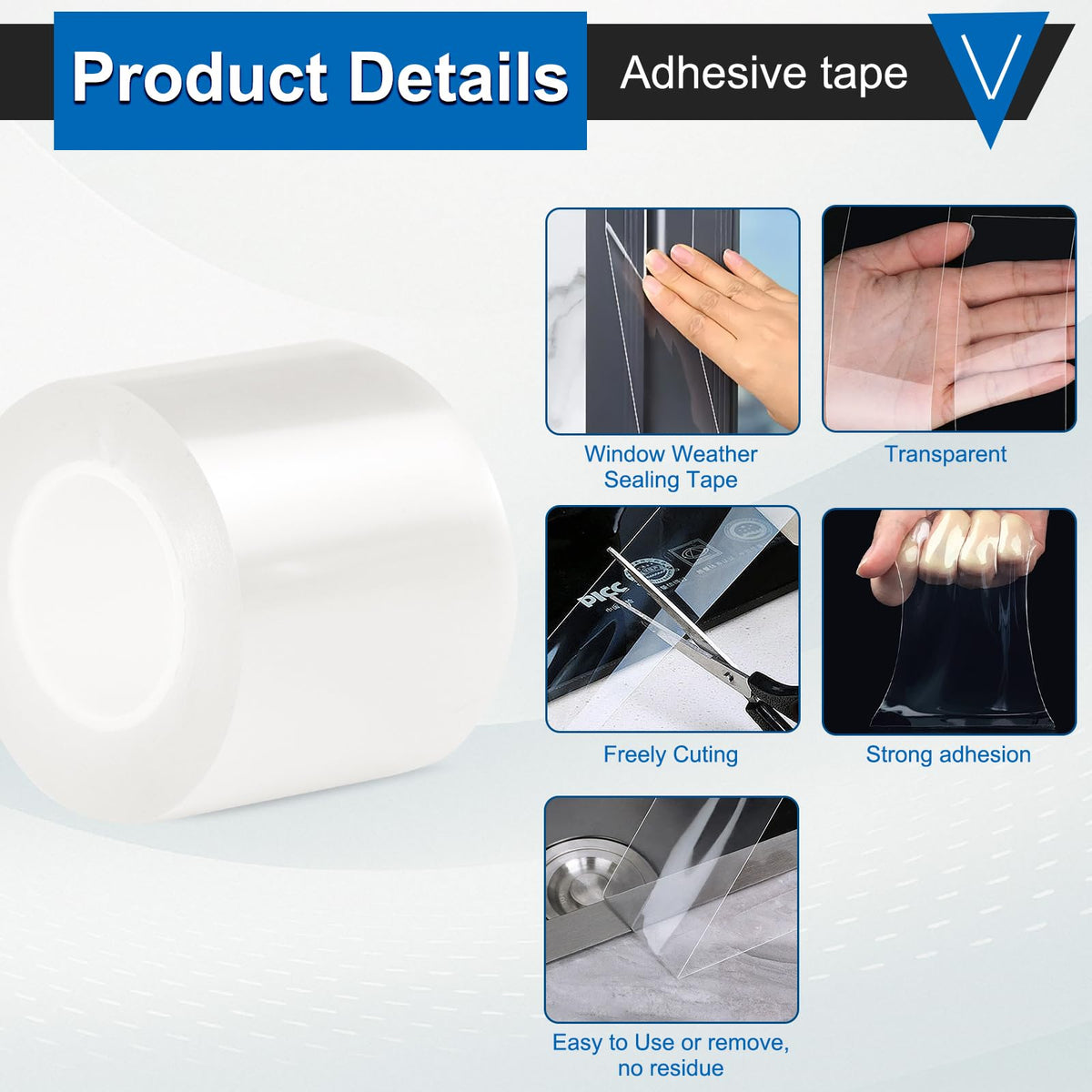 Window Weather Sealing Tape 3 Inch x 33 FT x 0.3 Mils Weather Stripping Residue