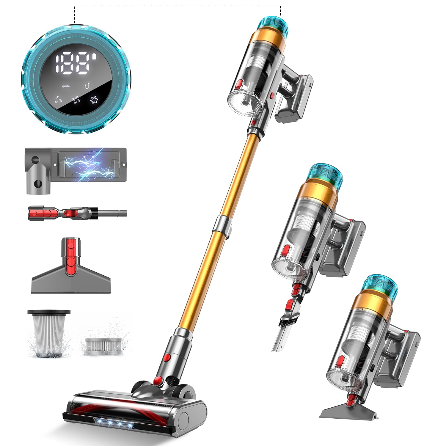 Cordless Vacuum Cleaner for Home 600W 60Kpa Upgraded Powerful Stick Vacuum Up to 75Mins