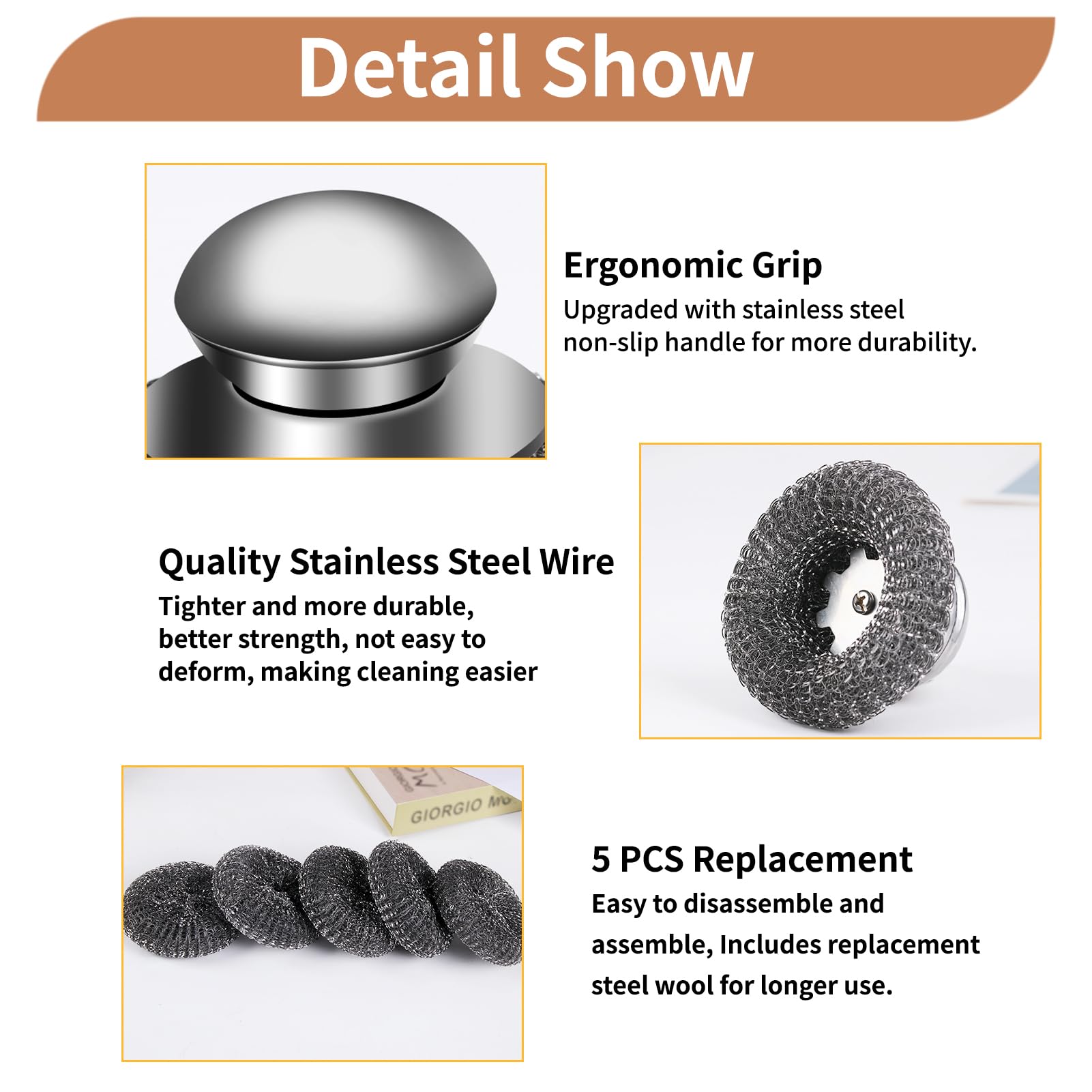 6pcs Steel Wool Scrubber with Wire Sponge Pads (6 Count)