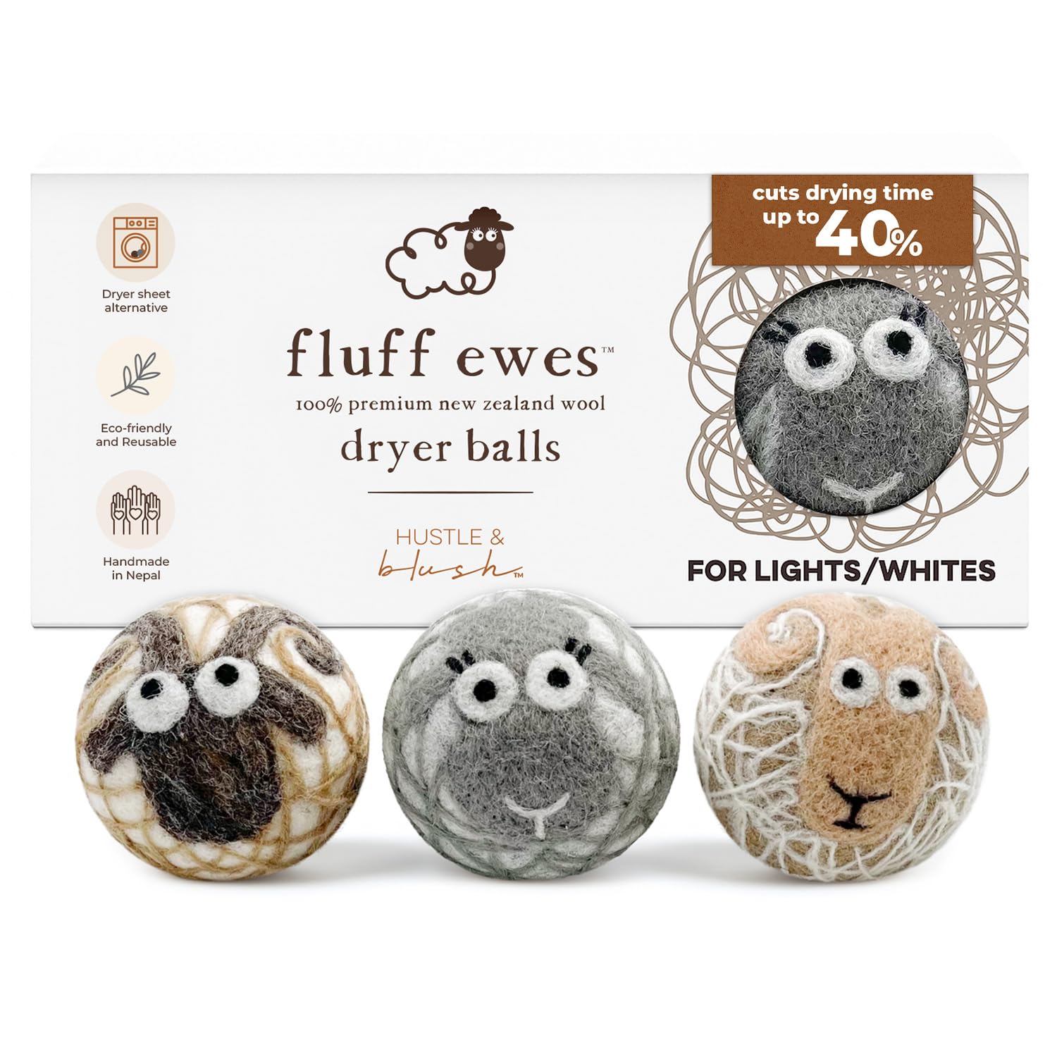 Fluff Ewes Wool Dryer Balls 3 Pack (3 Count)