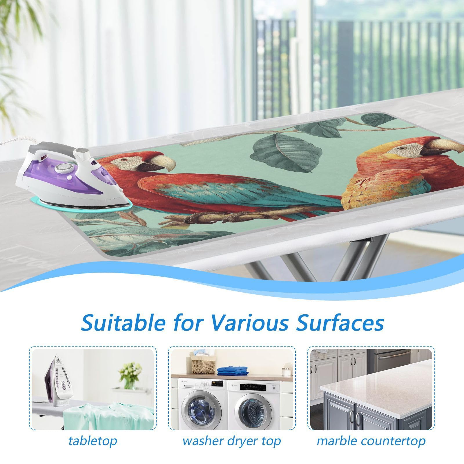 Tropical Parrots on The Branc Ironing Mat Thickened Ironing Blanket Travel Portable Double