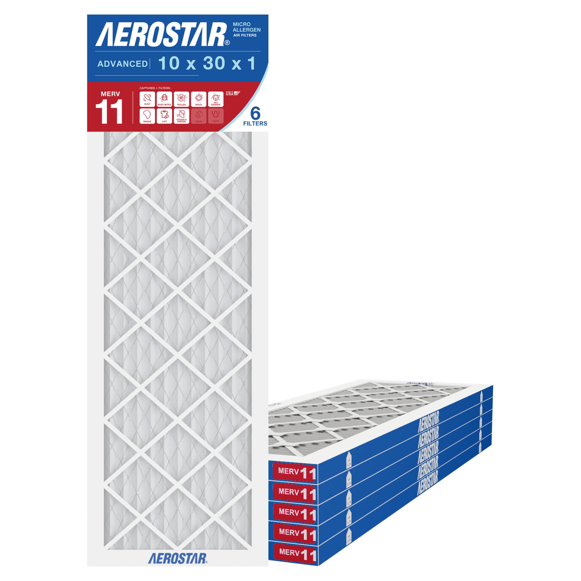 10x30x1 MERV 11 High Efficiency Pleated Air Filter (6 Count)