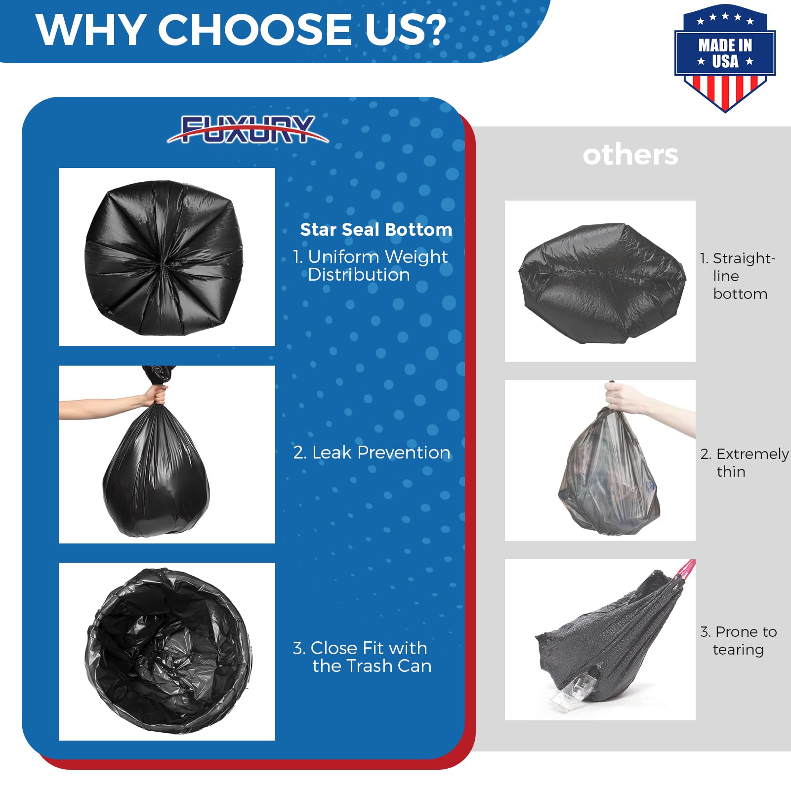 55 60 Gallon Trash Bags 150 Count Black Garbage Bags Made in USA