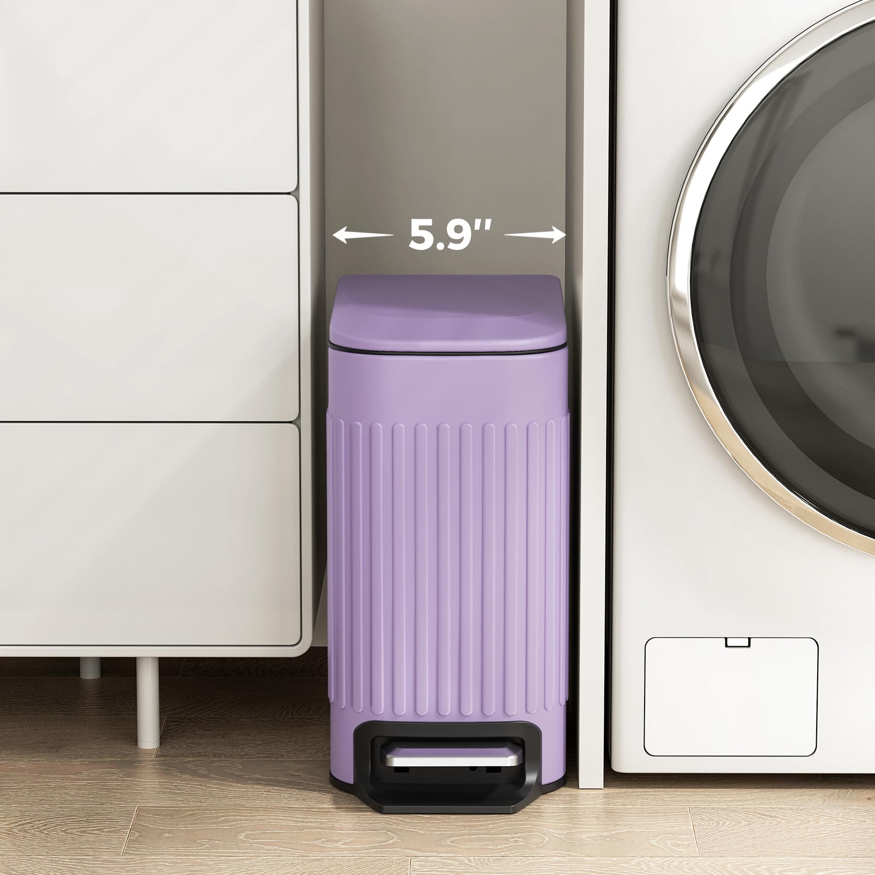 1.6Gal Slim Bathroom Trash Can with Lid Soft Close & Pedal