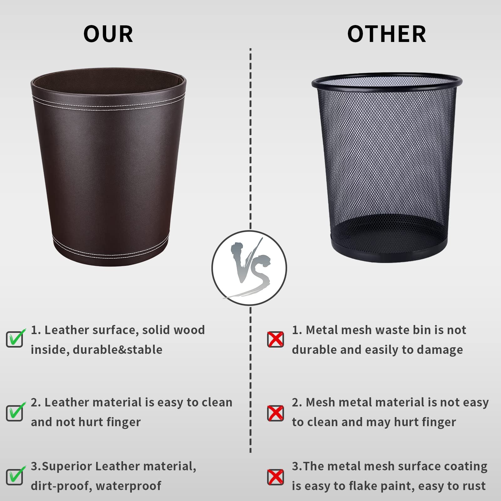 Pu Leather Trash Can for Bedroom