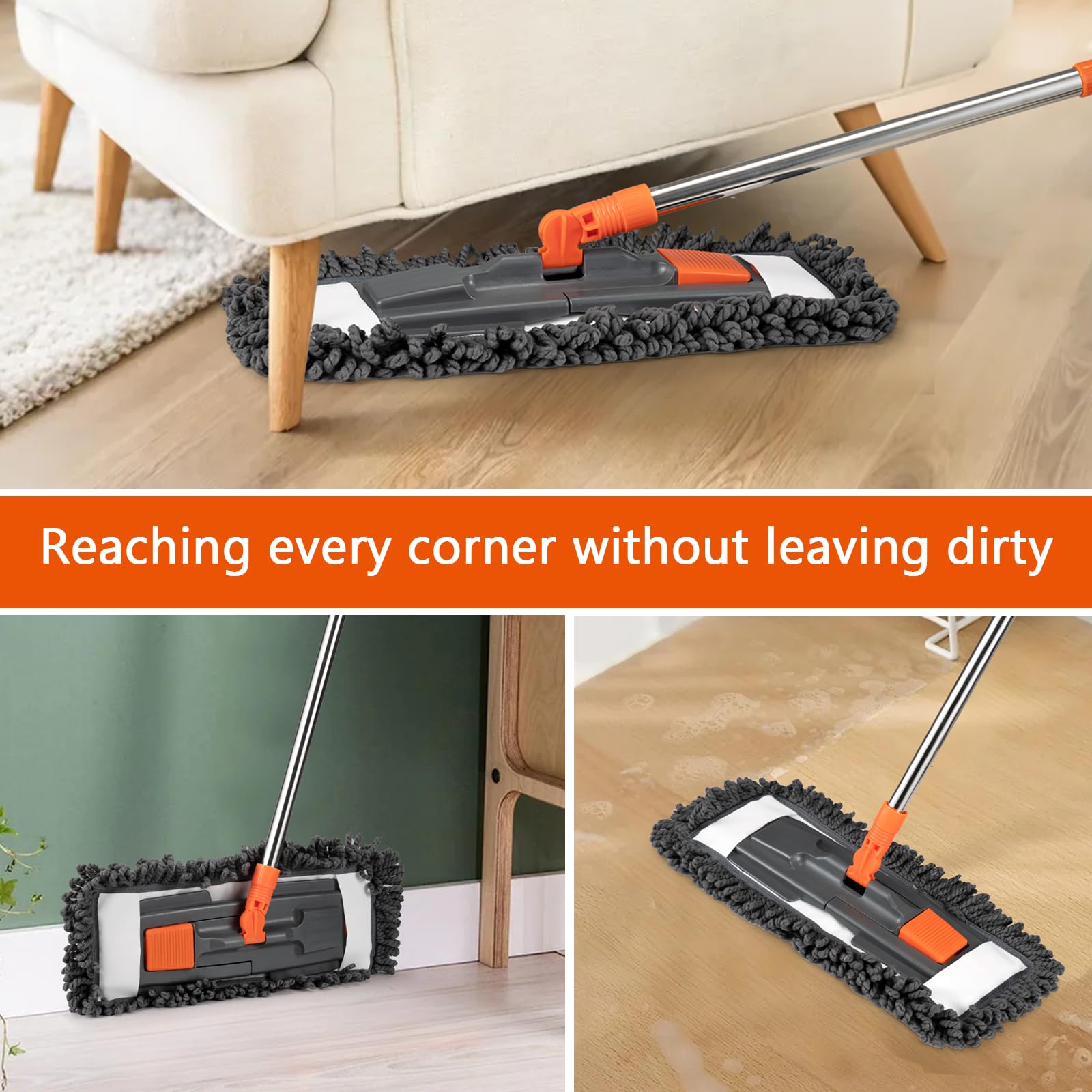 Dust Mop for Floor Cleaning with 3 Washable Pads and 55” Long Stainless Steel Handle - ModHome Supplies