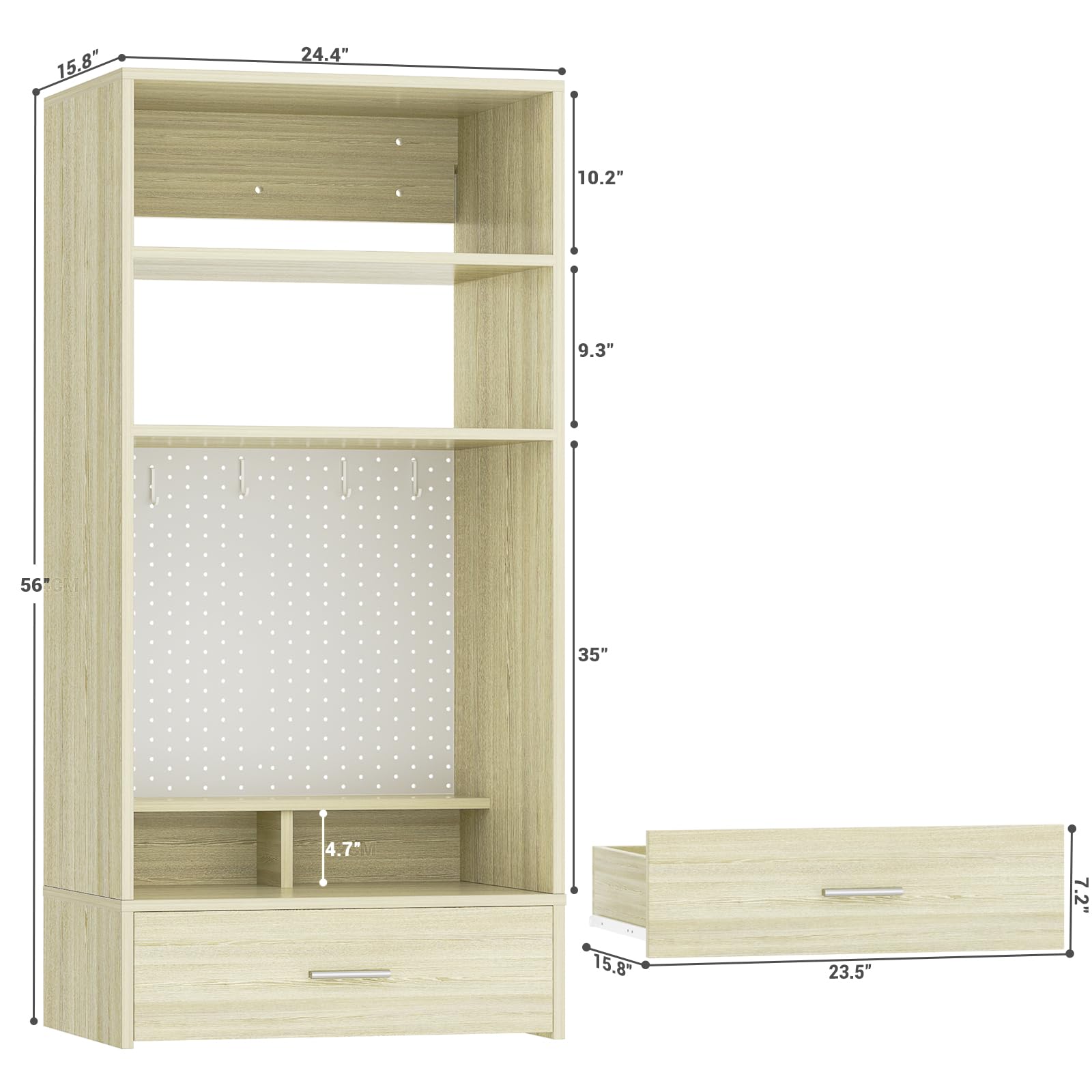 24 inch Closet System with Drawers and Magnetic Pegboard
