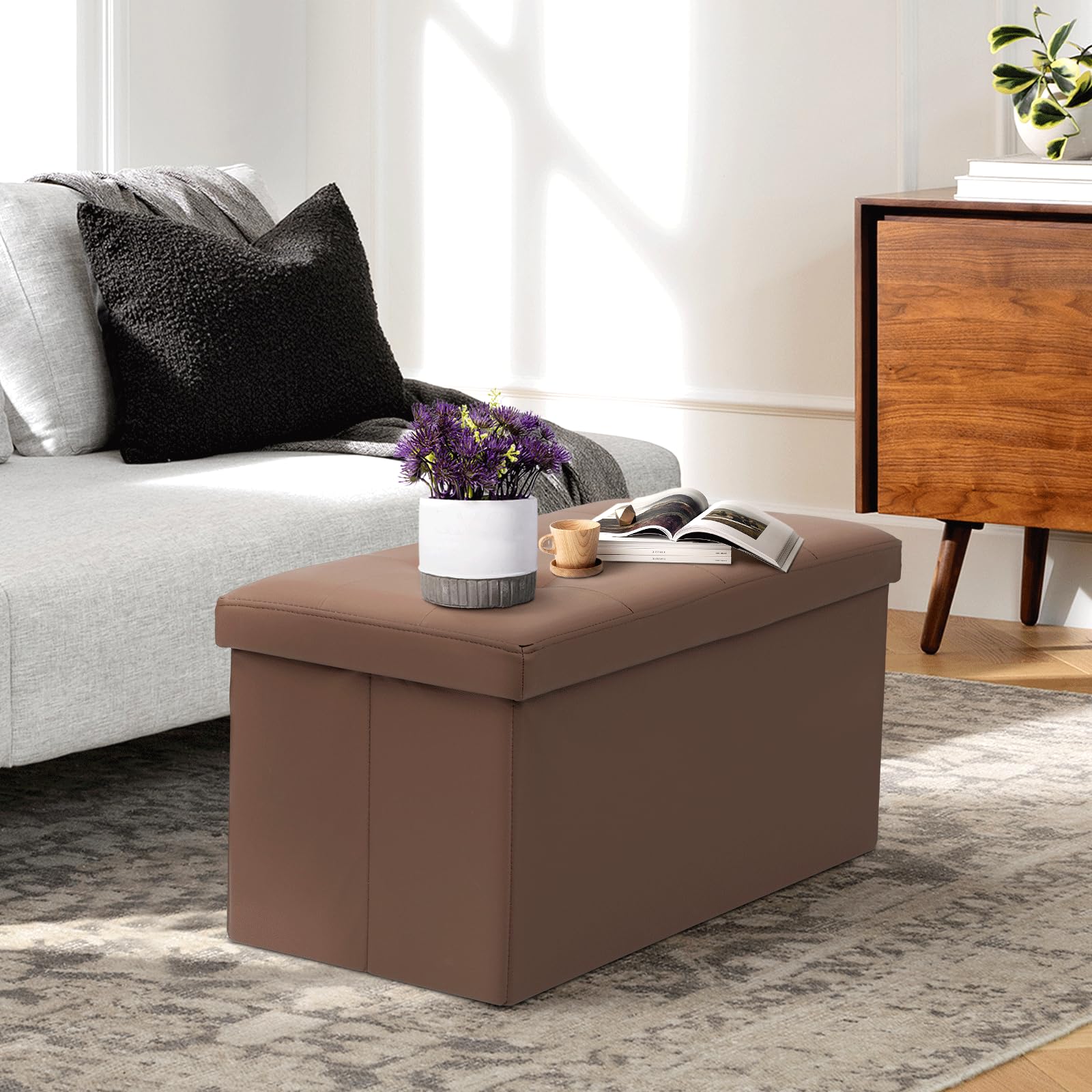 30" Storage Ottoman Bench Folding Bench with 90L Hidden Storage