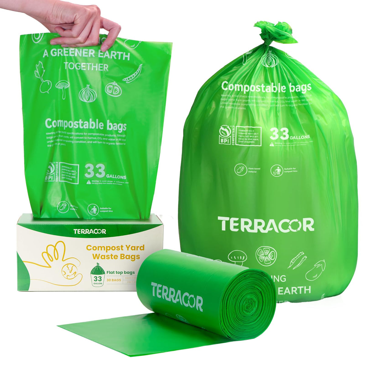 30 33 Gallon Compostable Trash Bags Liners Flat (30 Count)