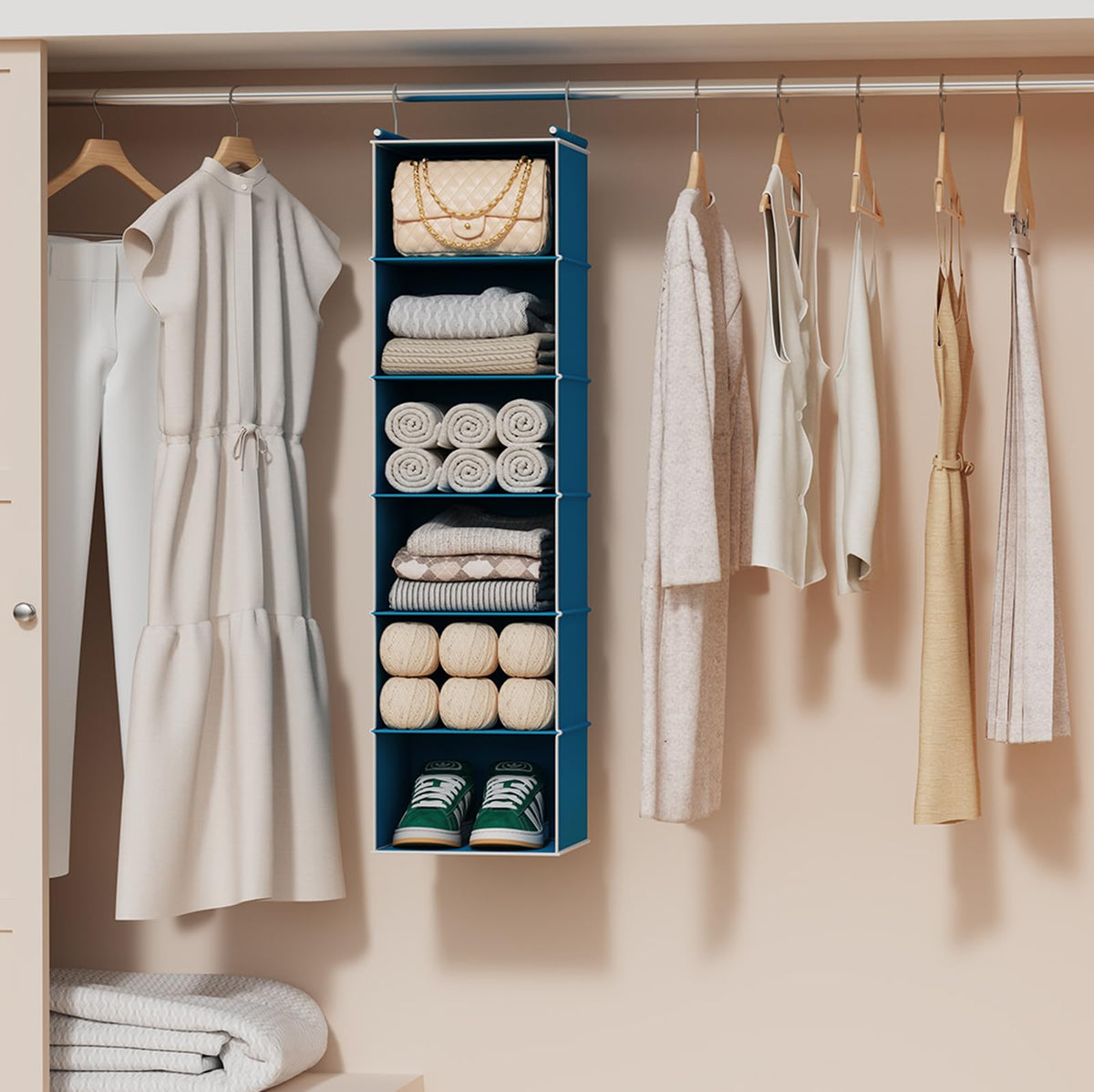 6 Tier Hanging Closet Organizer with 2 Sturdy Hooks