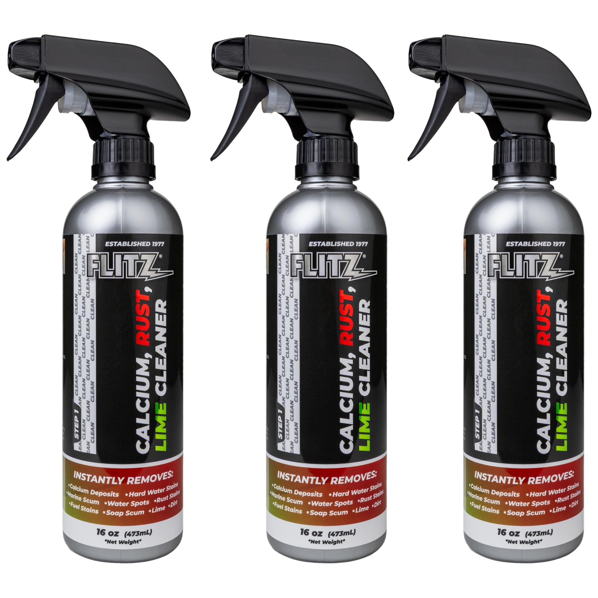 Calcium, Rust, & Lime Remover - 16oz Bottle of USA-Made Limescale Remover for Toilets, Showers, and More - Powerful Spray that Instantly Eliminates Tarnish, Grease, and Other Grime (3 Pack) (48 Fl Oz)