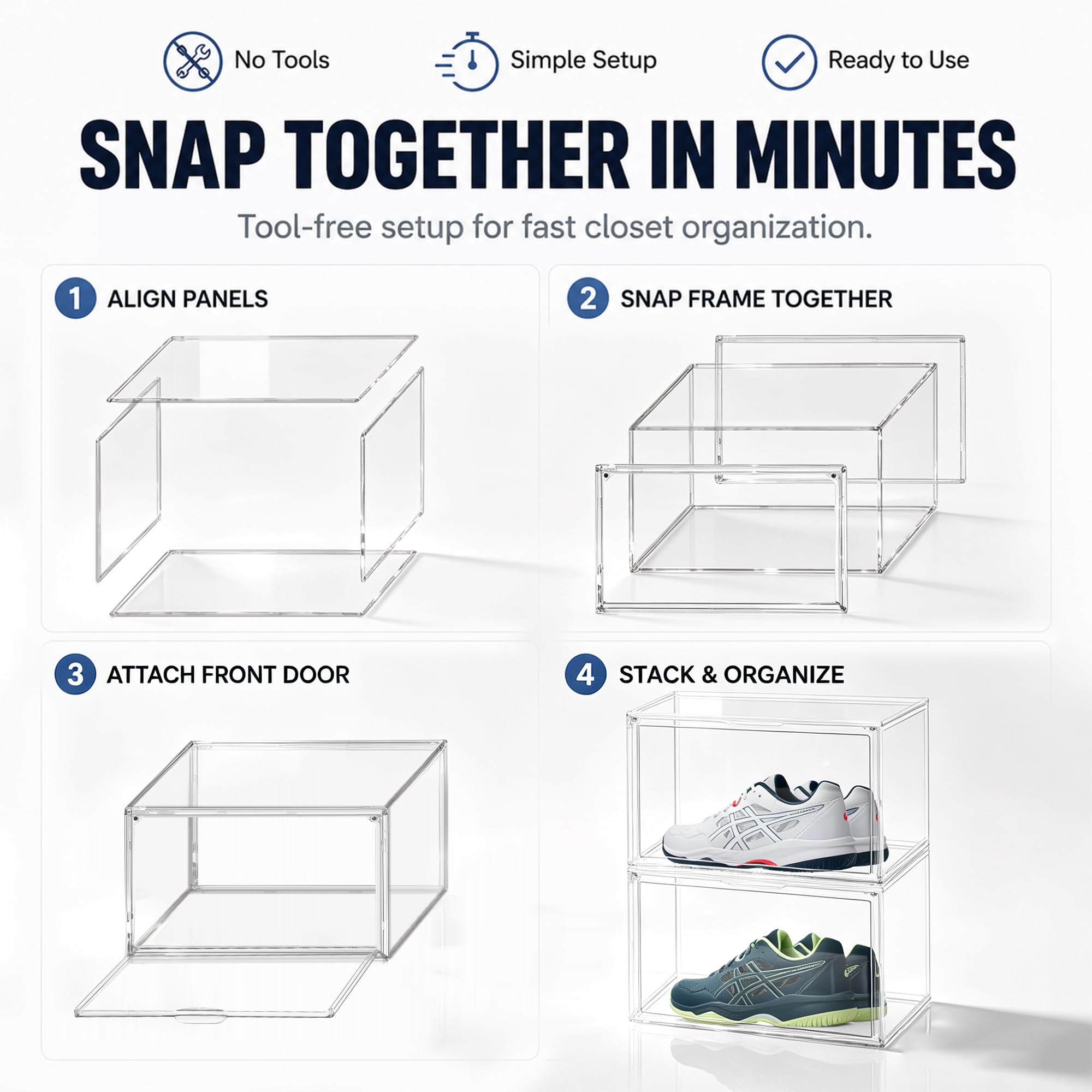 9 Pack Clear Acrylic Shoe Sneaker Boxes Fits Size 13 (9 Count)
