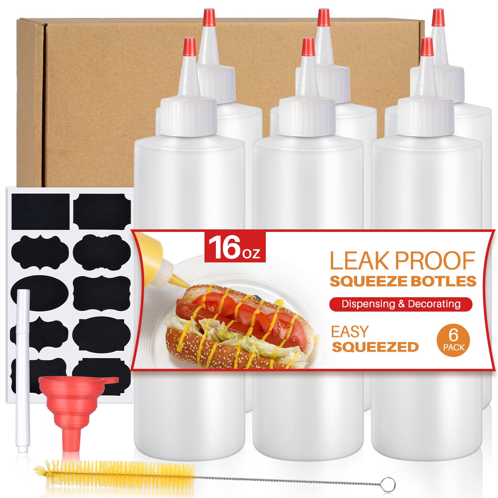 16 oz Condiment Squeeze Bottles for Ketchup (6 Count)
