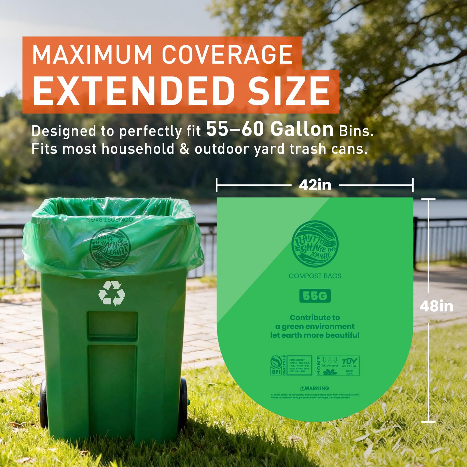 55 60 Gallon Compostable Trash Bags Liners (15 Count)