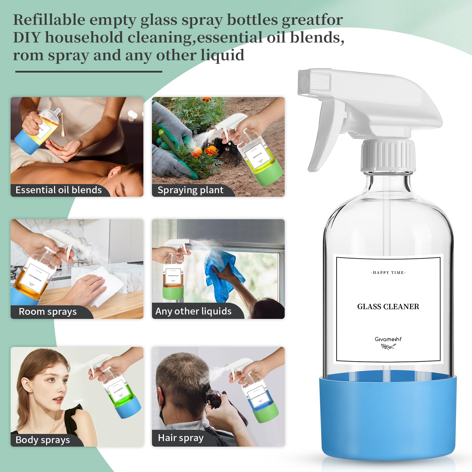2 Pack Glass Spray Bottles with Silicone Sleeve (2 Count)