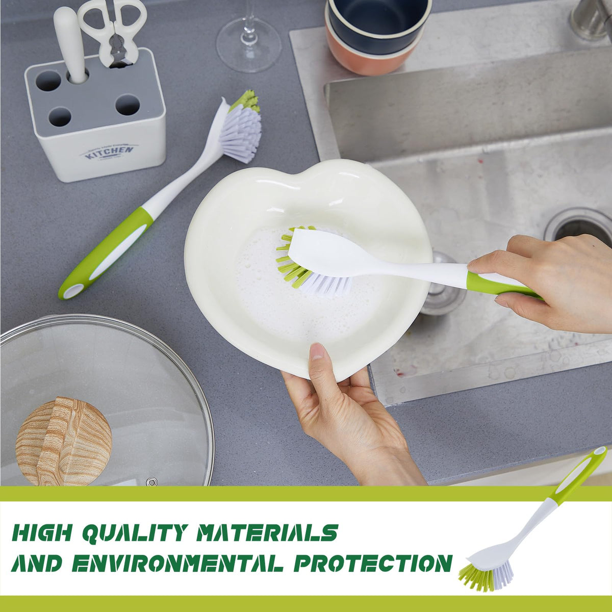 20 Pcs Light Green Kitchen Scrub Dish Brush Bulk with 11 Inch Anti Slip Handle Cleaning Dish Scrubber with Stiff Bristles Washing Scrub Brushes for Housekeeping for Pots and Pans