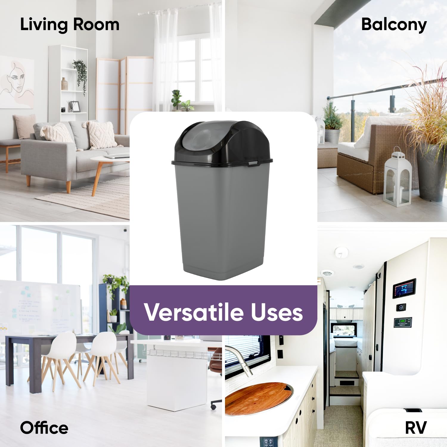 Office Trash Can with Lid 9 Gallon Kitchen Garbage Can Bedroom Waste Basket 37 Qt. Swing Top Trashcan Plastic Durable Waste and Recycle Bin (2 Count)