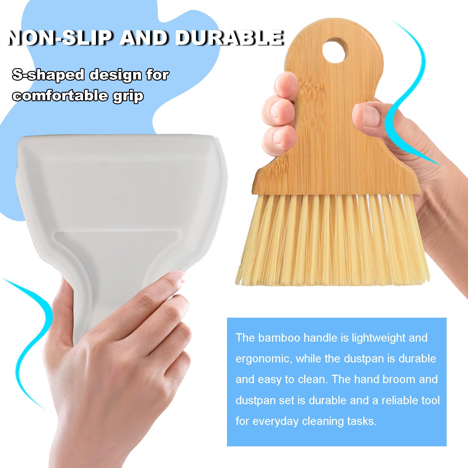 Mini Broom and Dustpan Set Portable Hand Broom with Bamboo Handle Small Crumb Sweeper for Home