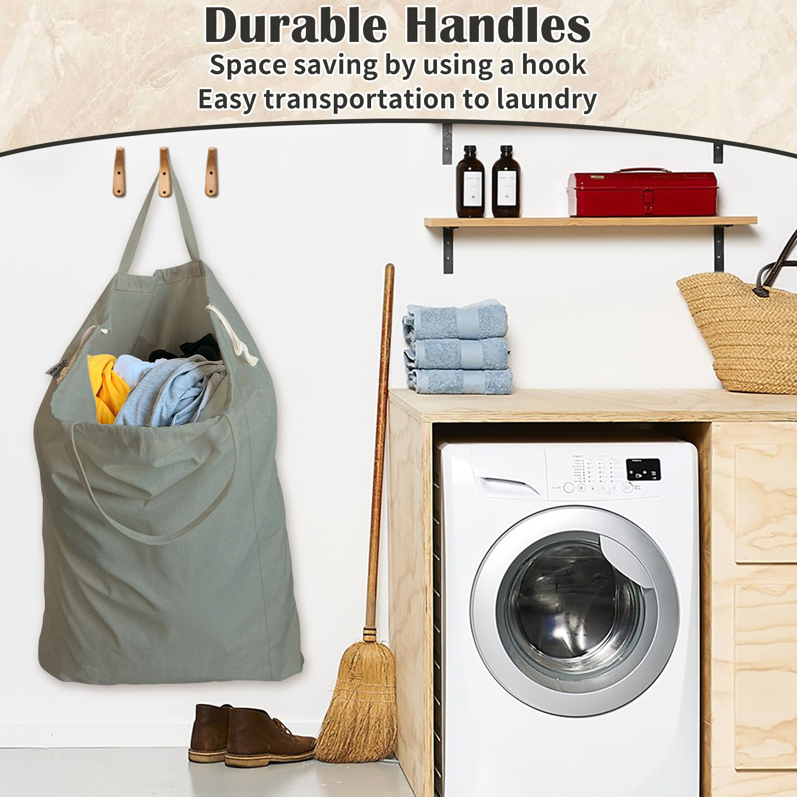 Cotton Canvas Laundry Bag 30"Wx 35"H with Handles Drawstring