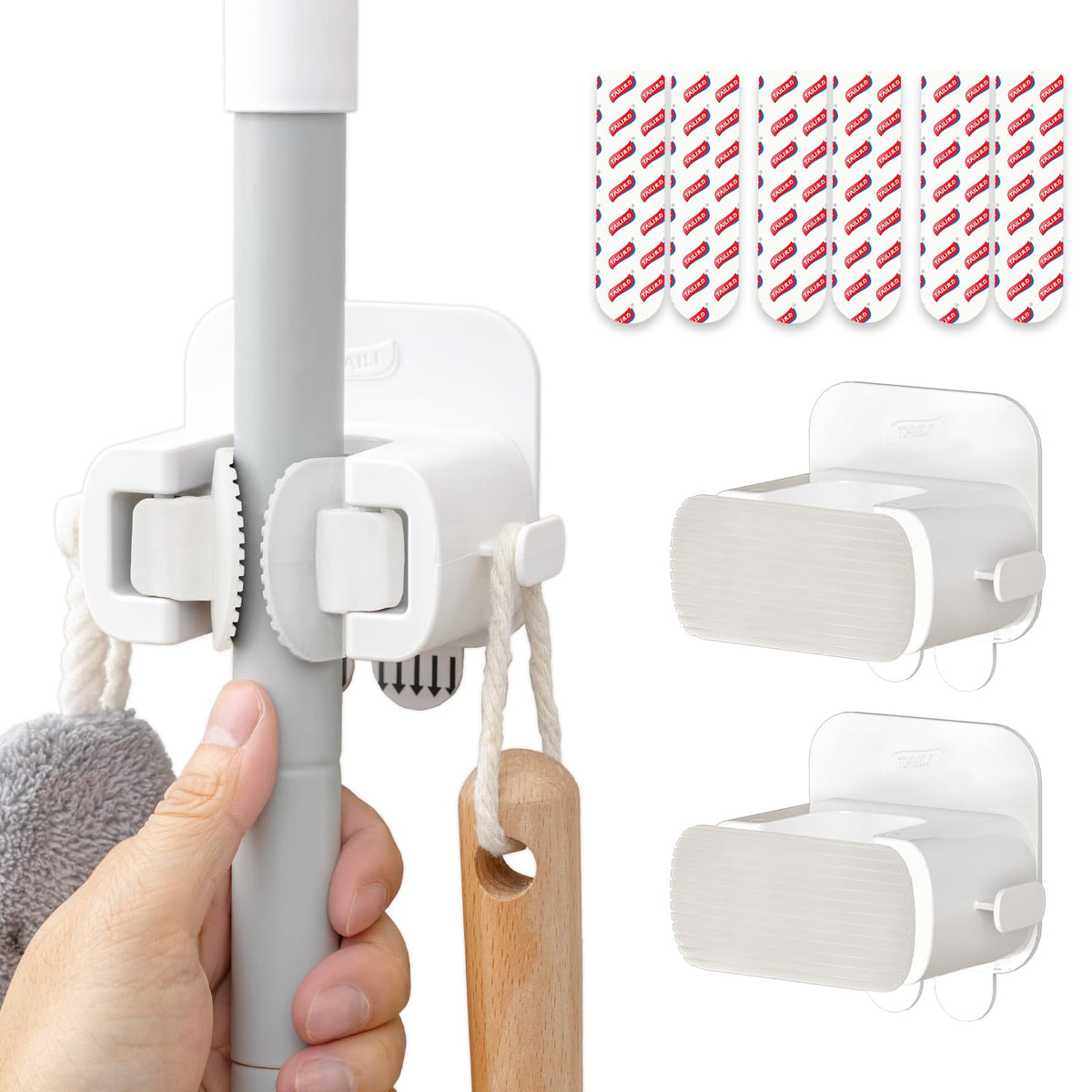 Mop and Broom Holder Wall Mount Grippers (3 Count)