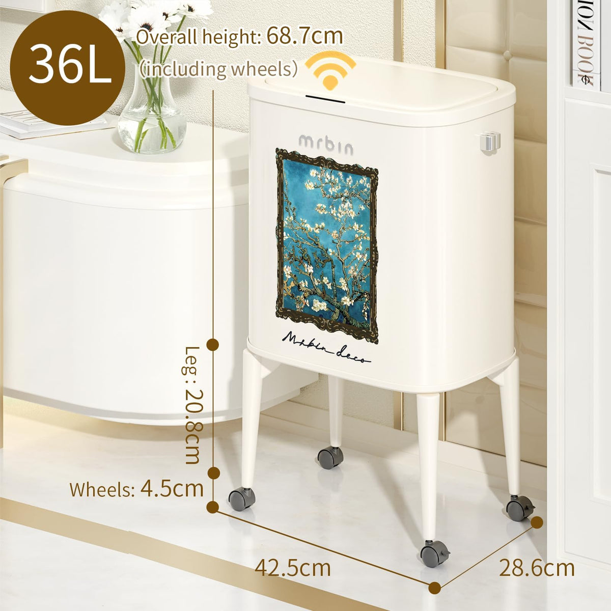 Metal Kitchen Trash Can with Wheel Legs