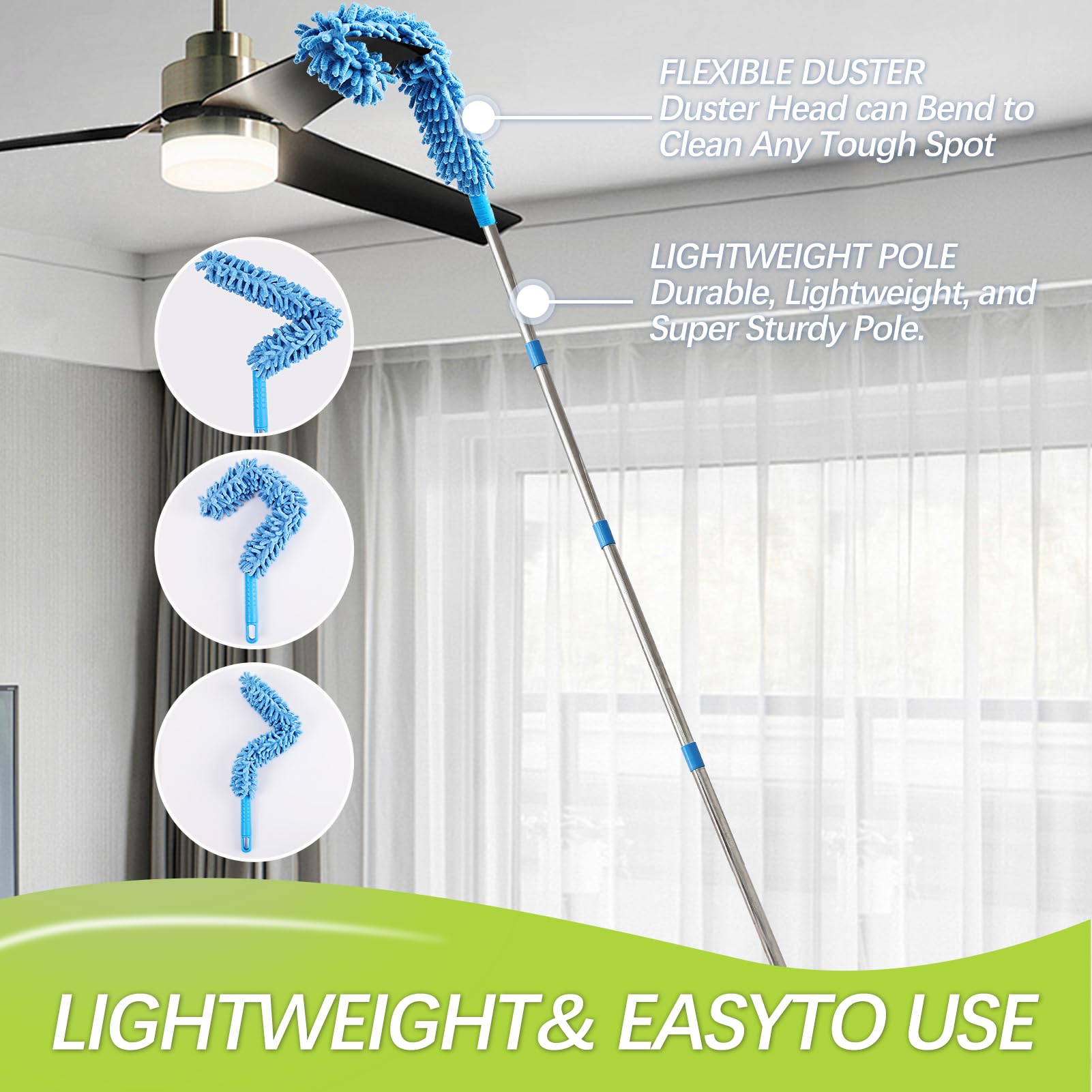 High Reach Duster Kit with14 ft Extension Pole High Ceiling Dusting and Window Cleaning Kit with Spliceable Pole