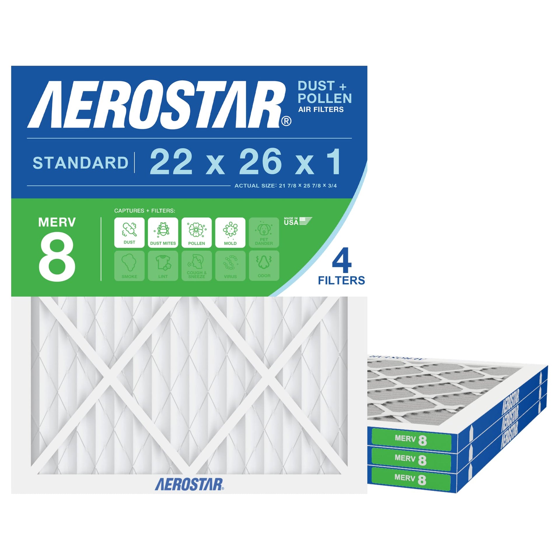 Air Filter 22x26x1 MERV 8 AC Filter (4 Count)