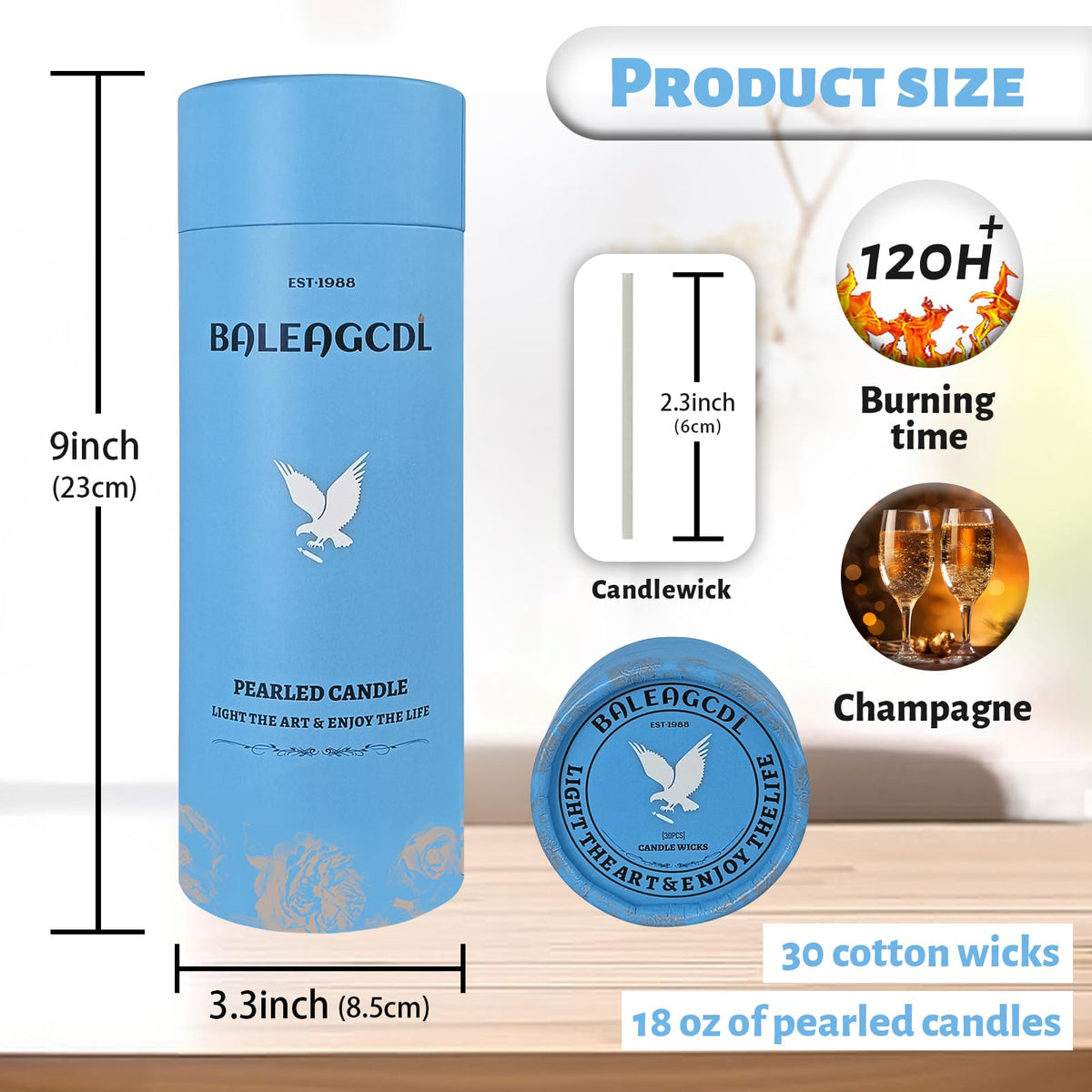 Champagne Scented White Pearled Candle 18oz Luxury Sand Candle Granulated Wax (18 Ounce)