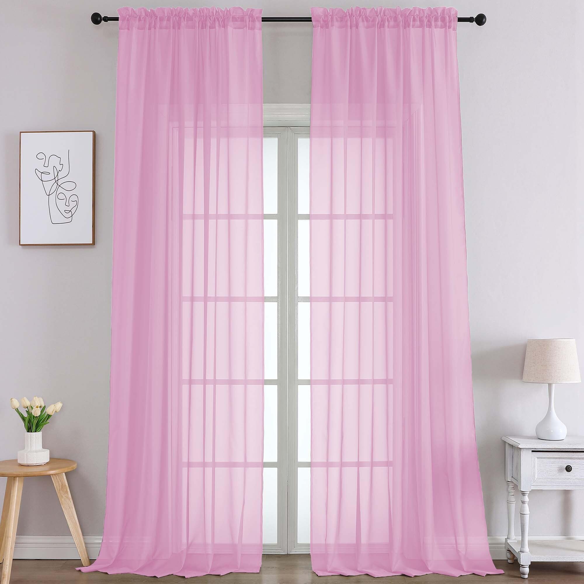 Extra Long Pink Sheer Curtains 108 Inches Long 2 Panels (2 Count)