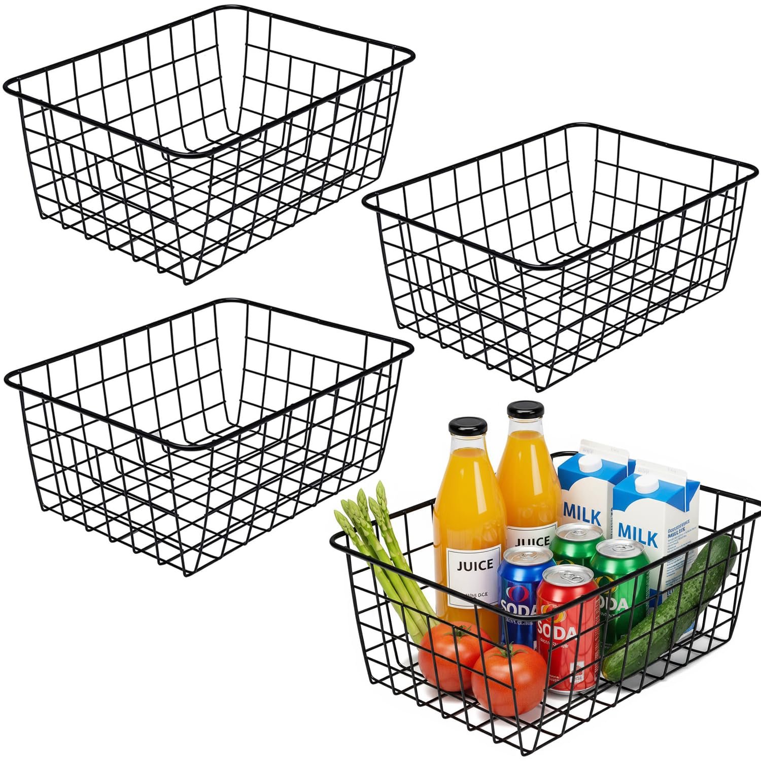 Kitchen Black Wire Baskets for organizing Farmhouse Decor Metal Food Storage Organizer (4 Count)