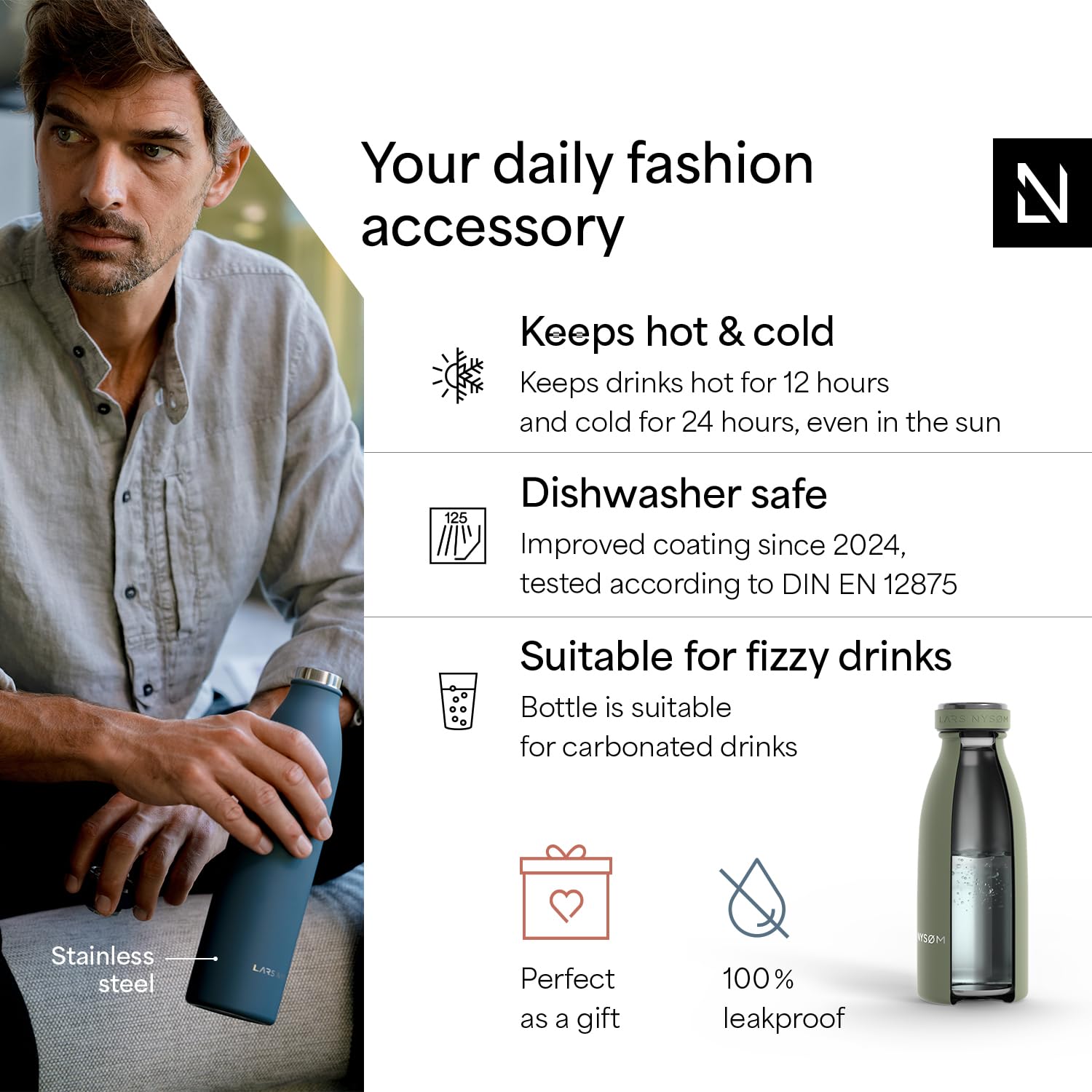Stainless Steel Insulated Water Bottle 12oz 17oz 25oz 34oz 51oz