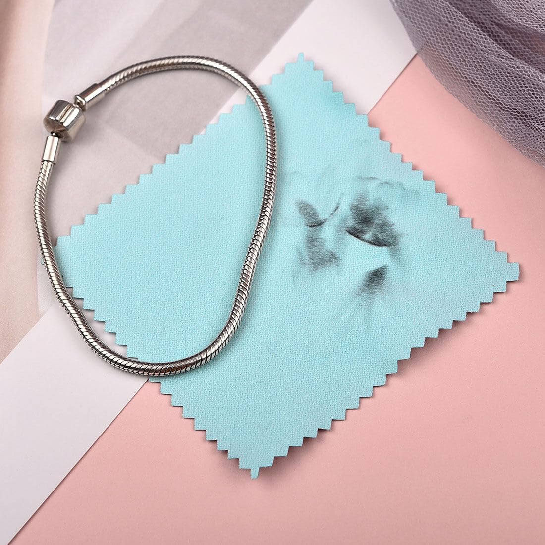 100pcs Jewelry Cleaning Cloth Turquoise Polishing Cloth for Sterling Silver Gold Platinum Small Silver Polish 8x8cm (100 Count)