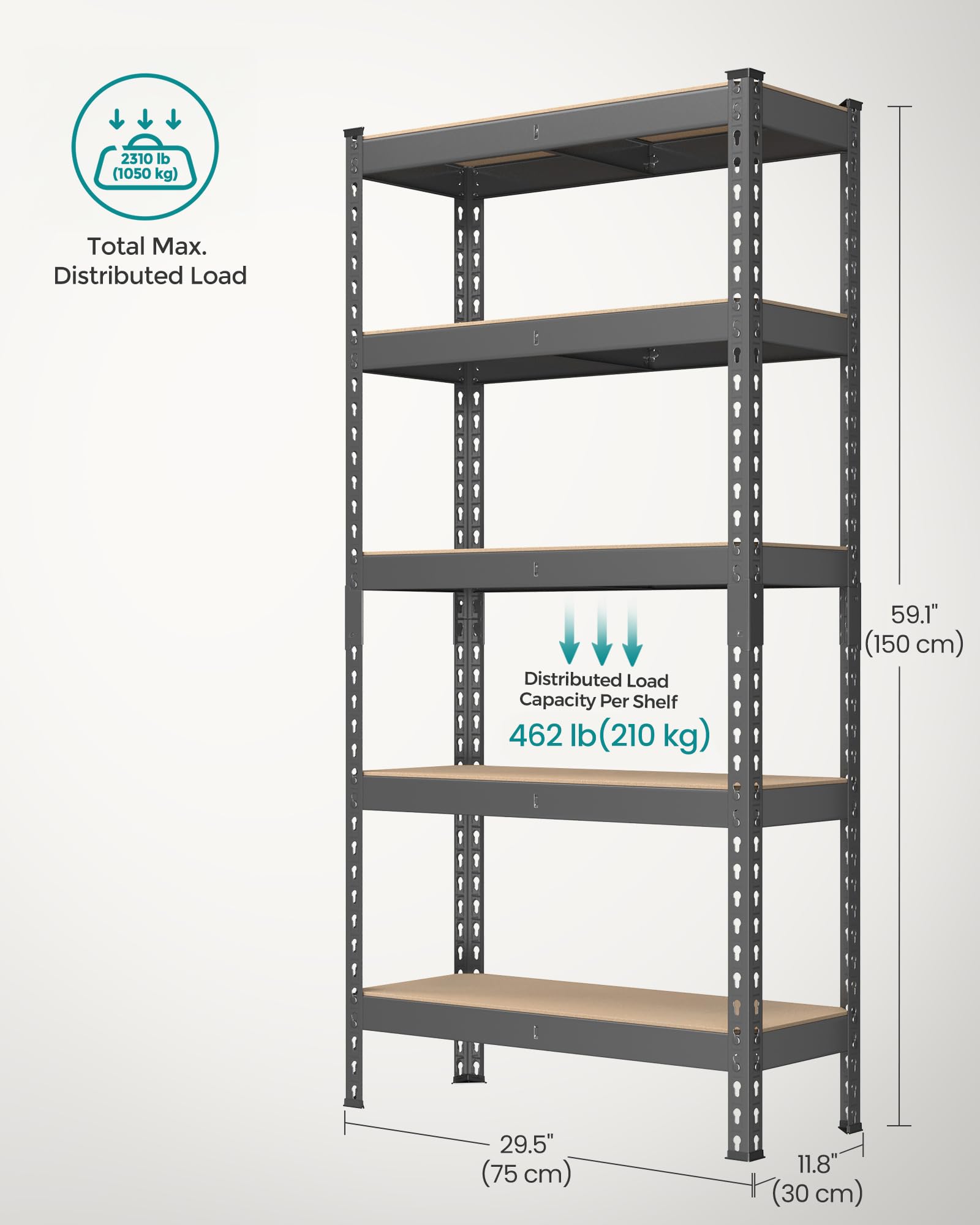 5 Tier Metal Storage Shelves with Boltless Assembly (2 Count)