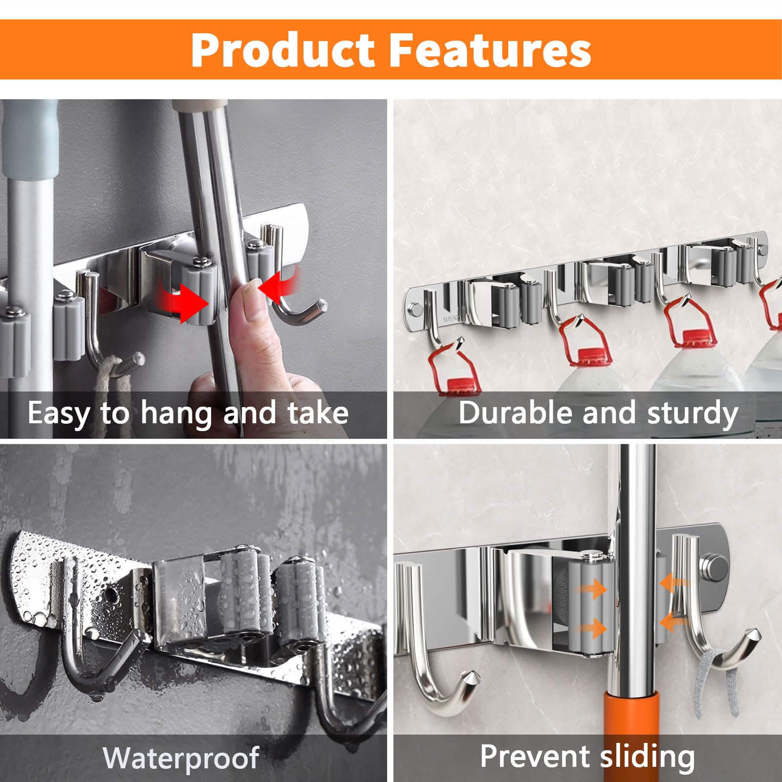 2 Pack Mop and Broom Holder Wall Mount (2 Count)