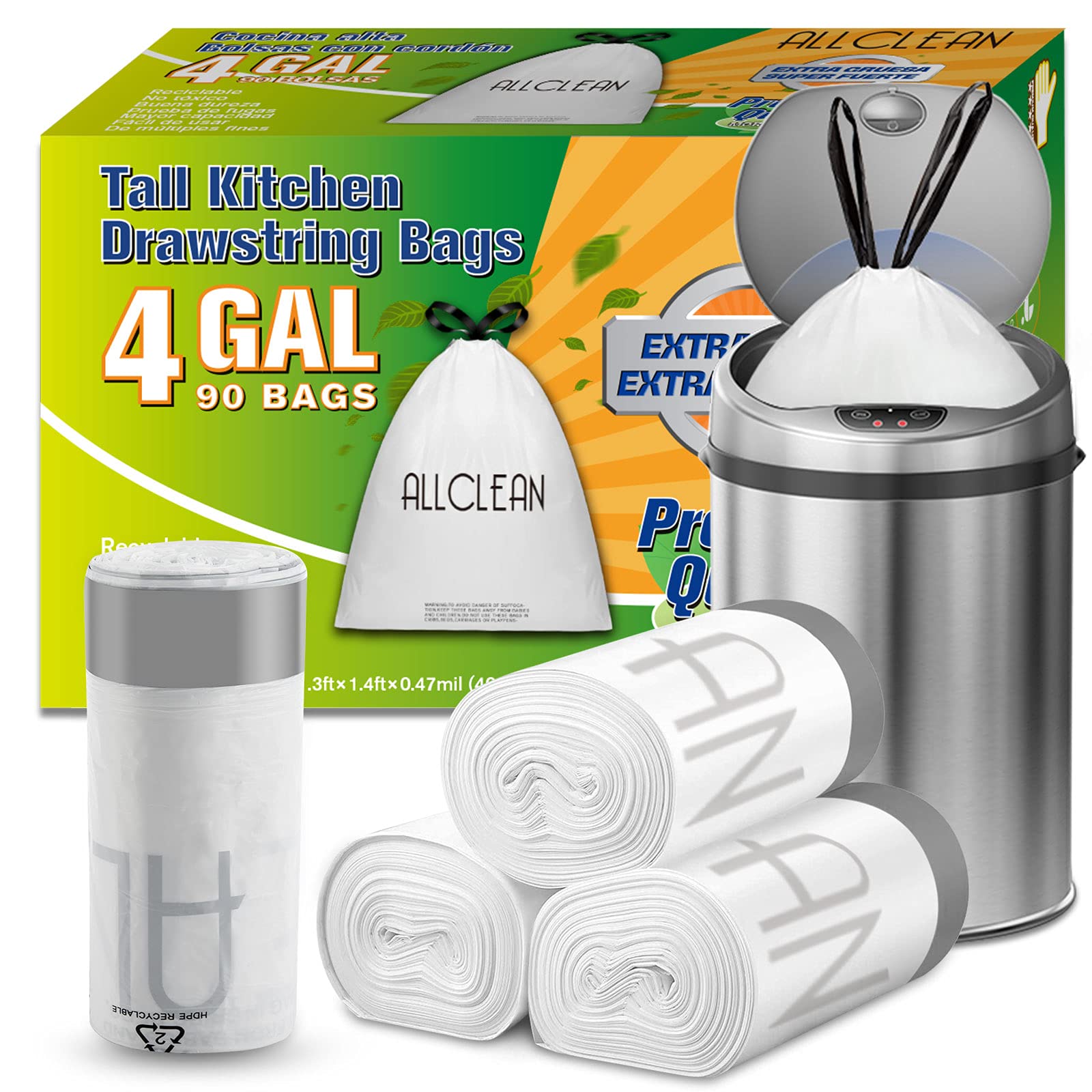 Trash Bags 4 Gallon Small Kitchen Drawstring Garbage Bags
