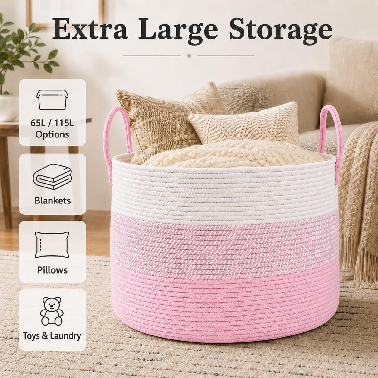 115L Extra Large Blanket Basket for Living Room