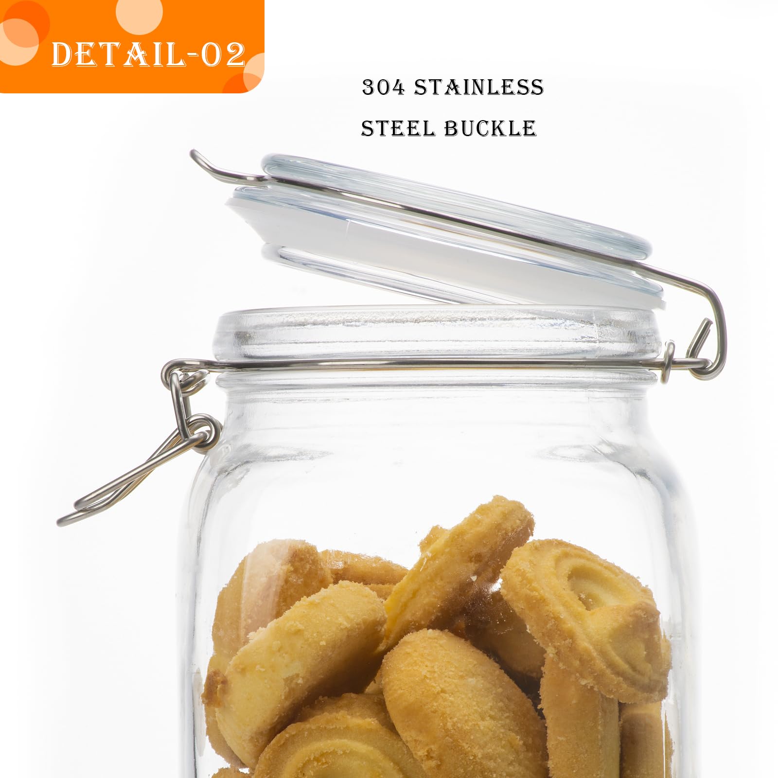 50oz Square Glass Food Storage Jars with Airtight Clamp Lids 3 Pack (3 Count)